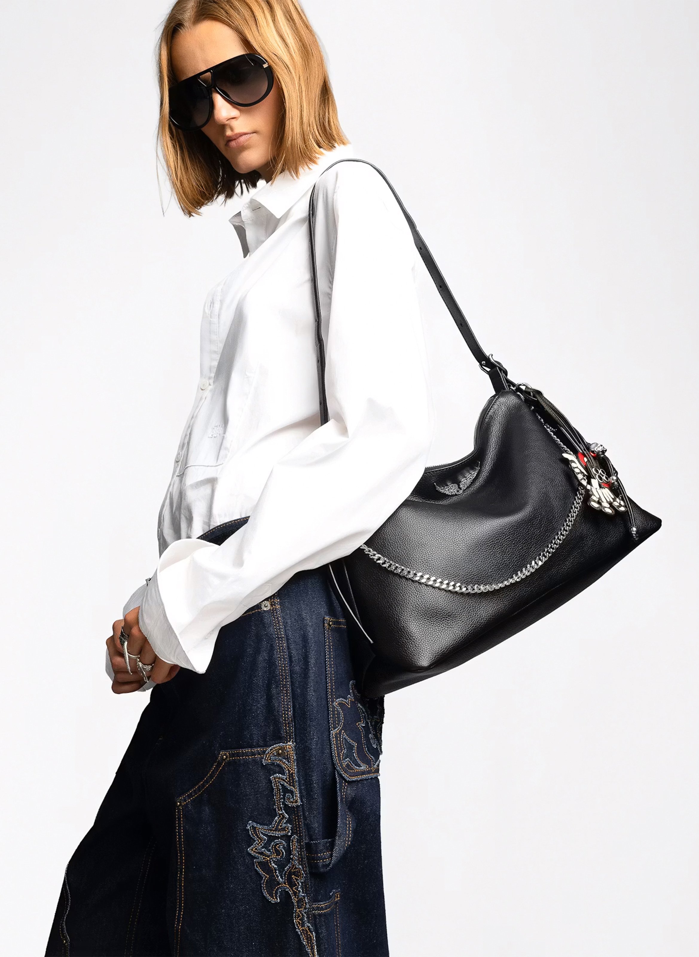 Grained leather shoulder bag ZADIG&VOLTAIRE White