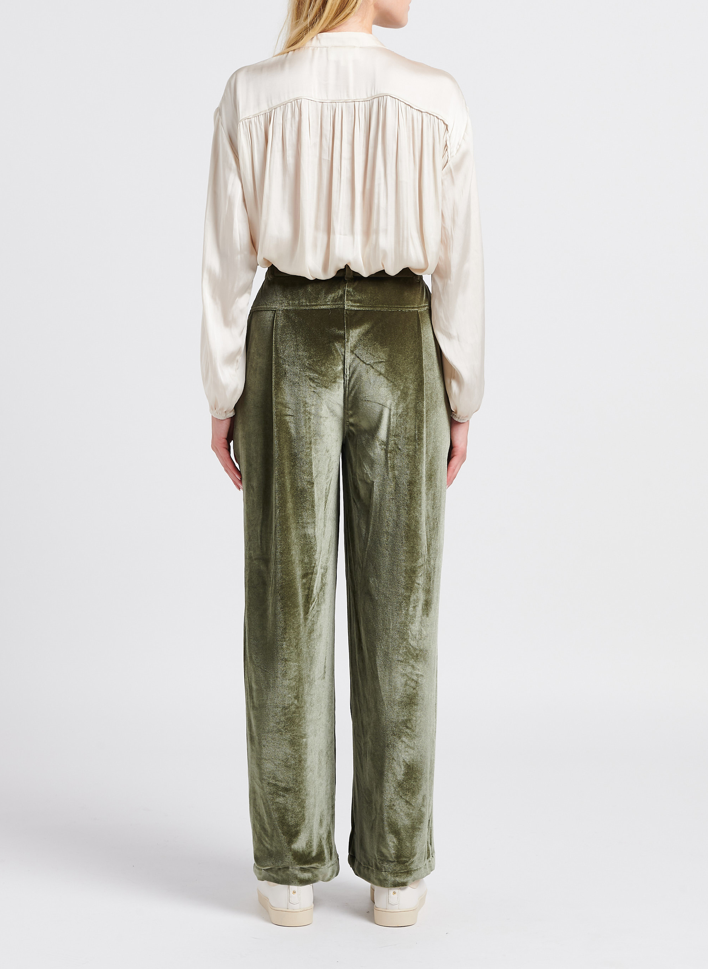 Pantalon large taille haute en velours STELLA PARDO Vert