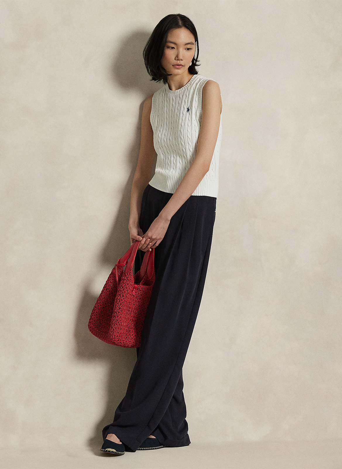 Pull moulant col rond en coton POLO RALPH LAUREN Weiss