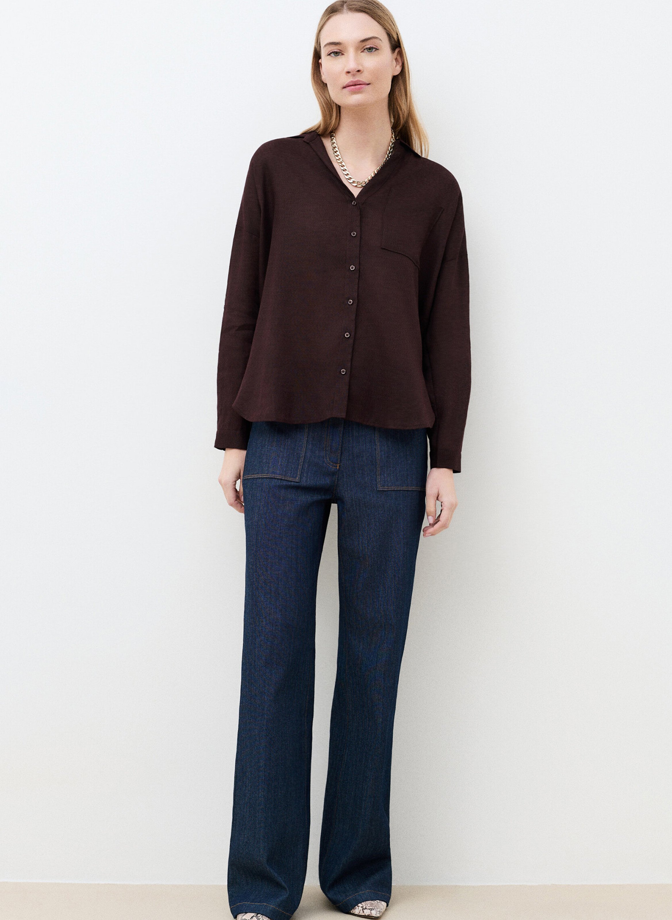 Geruit, linnen overhemd met klassieke kraag CAROLL Bruin