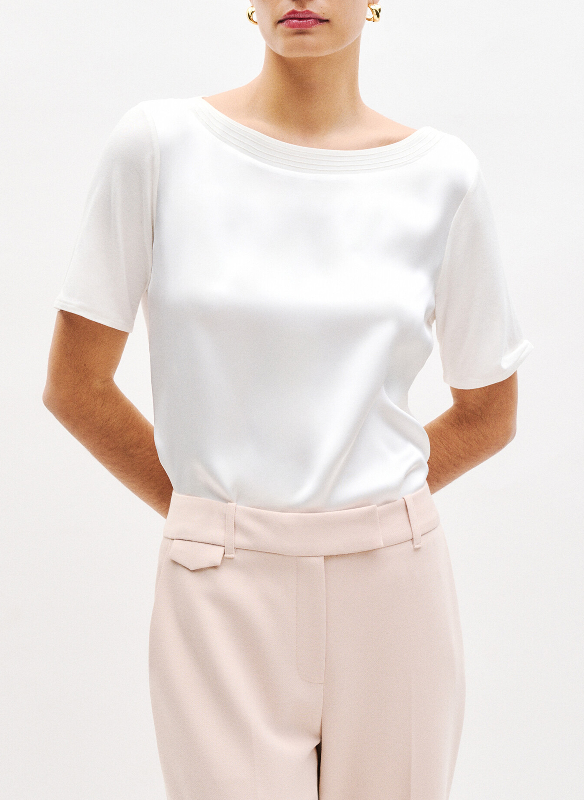 Tee-shirt droit fluide à col rond CAROLL Beige
