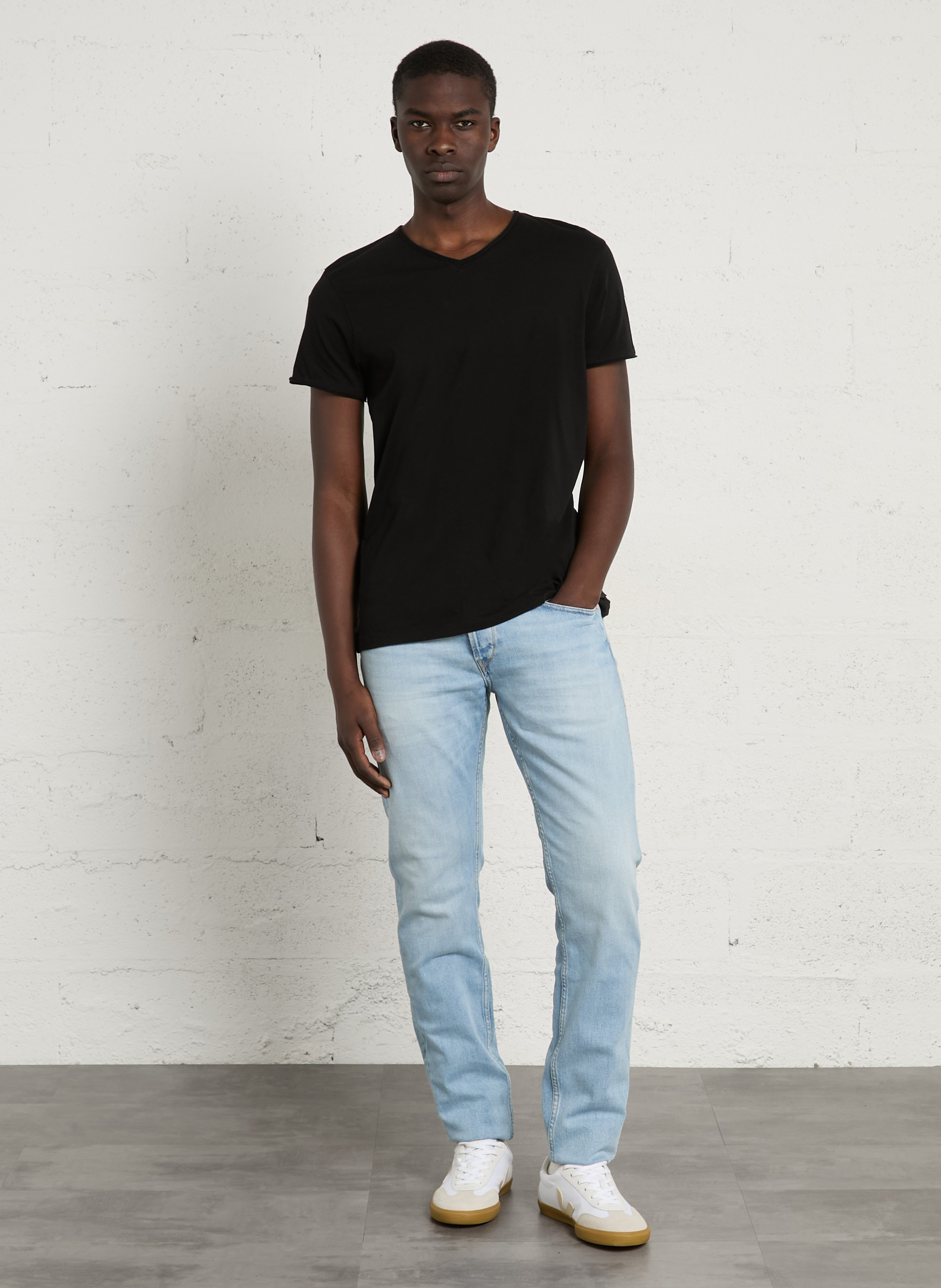 Tee-shirt col V en coton LE TEMPS DES CERISES Noir