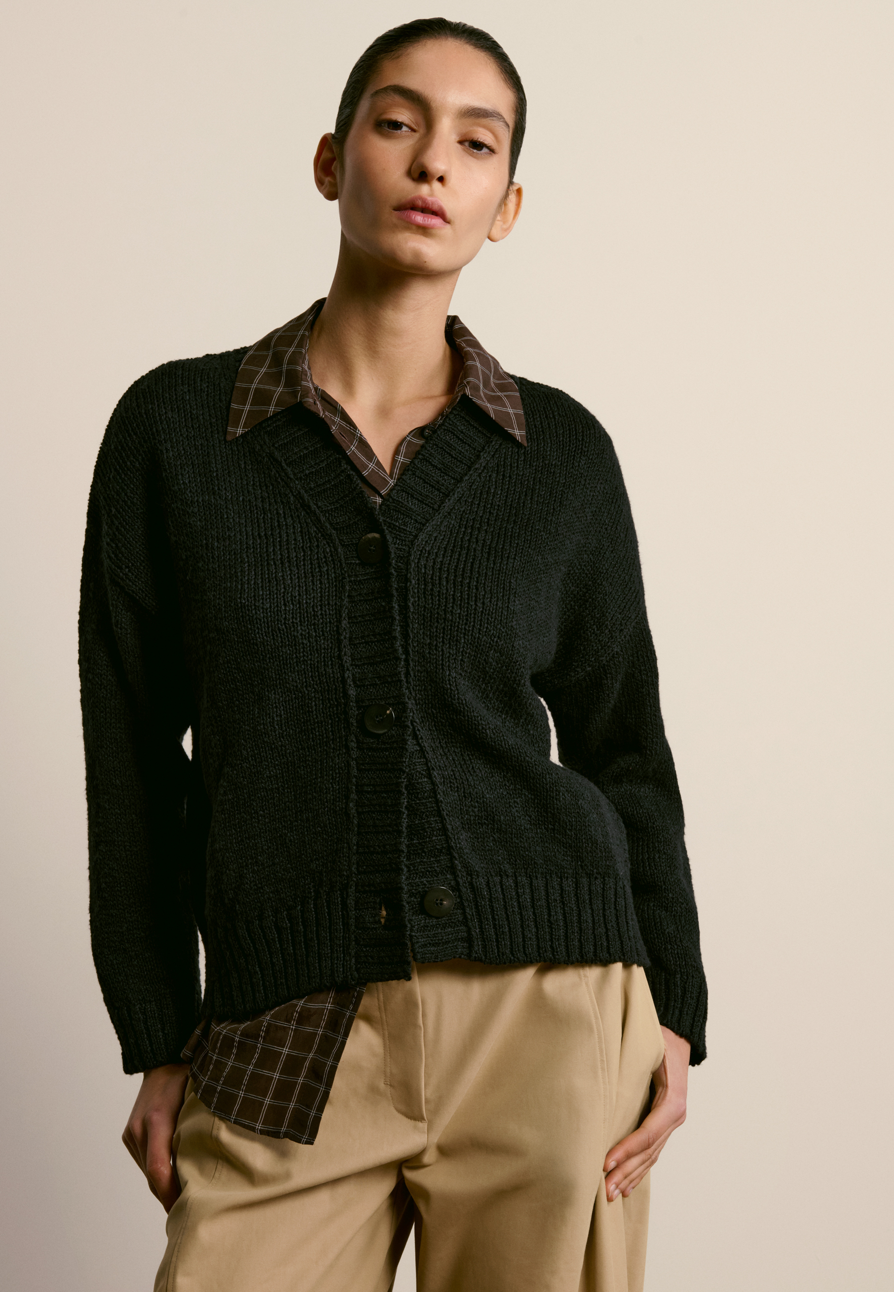 V-neck cotton and linen cardigan MAISON MONTAGUT