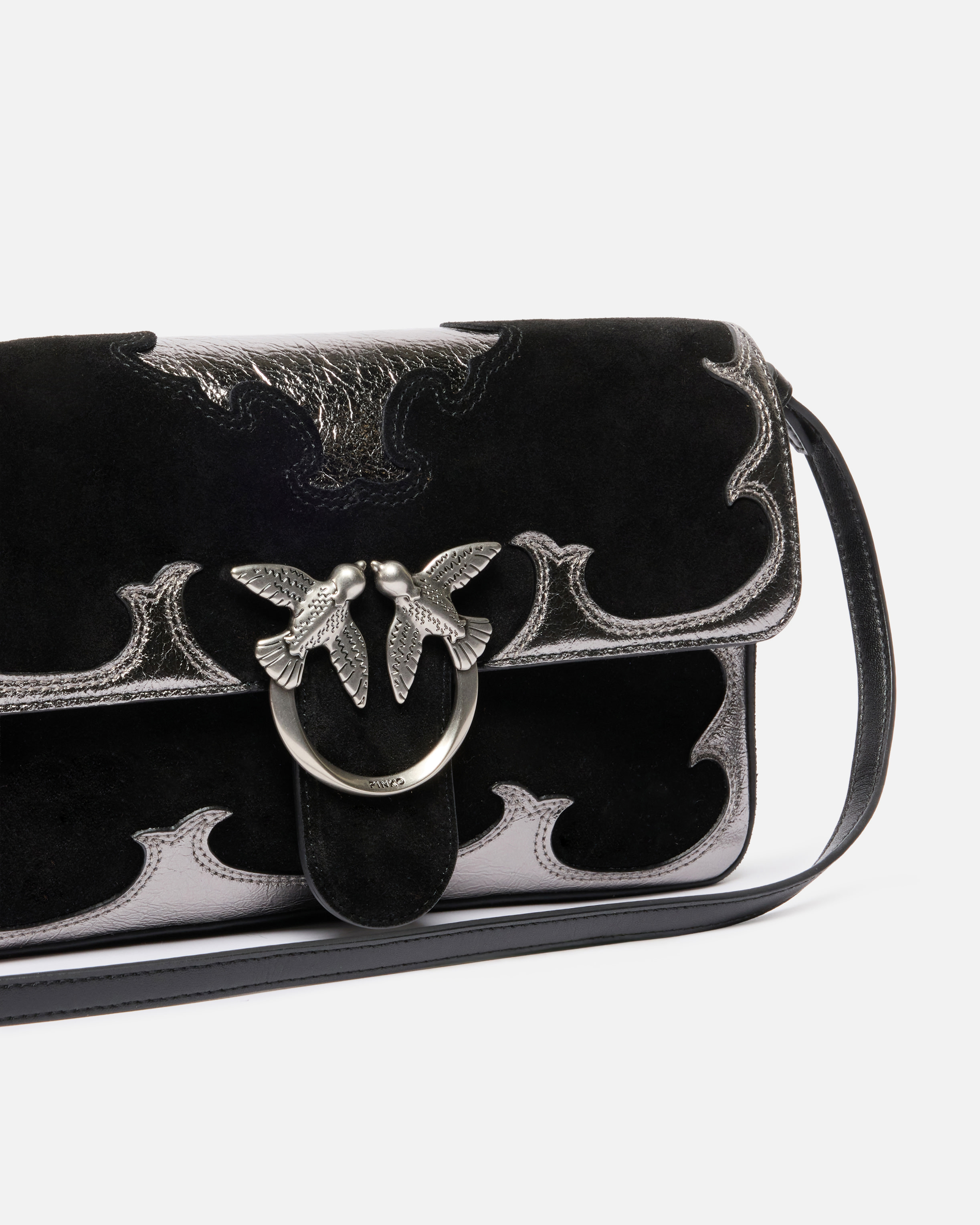 Sac porté épaule moyen love bag one slouchy en daim avec incrustations PINKO Noir