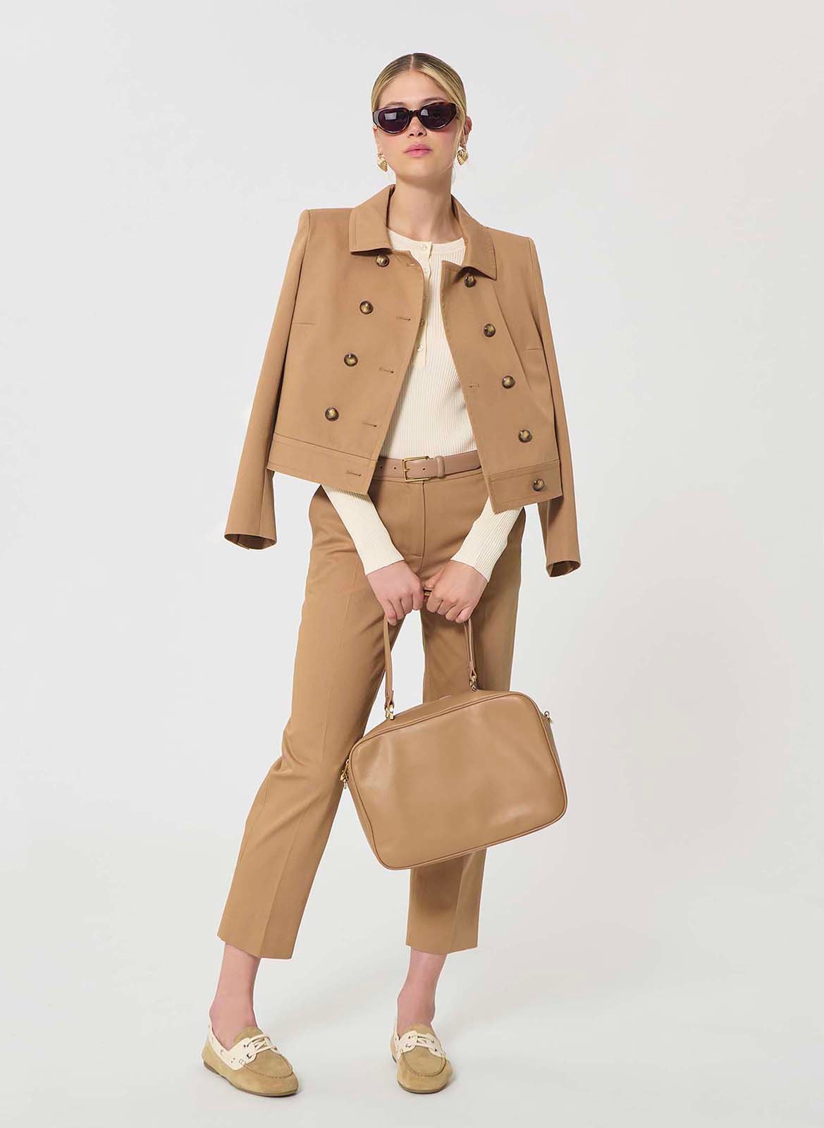 Pantalon ajusté en coton TARA JARMON Marron