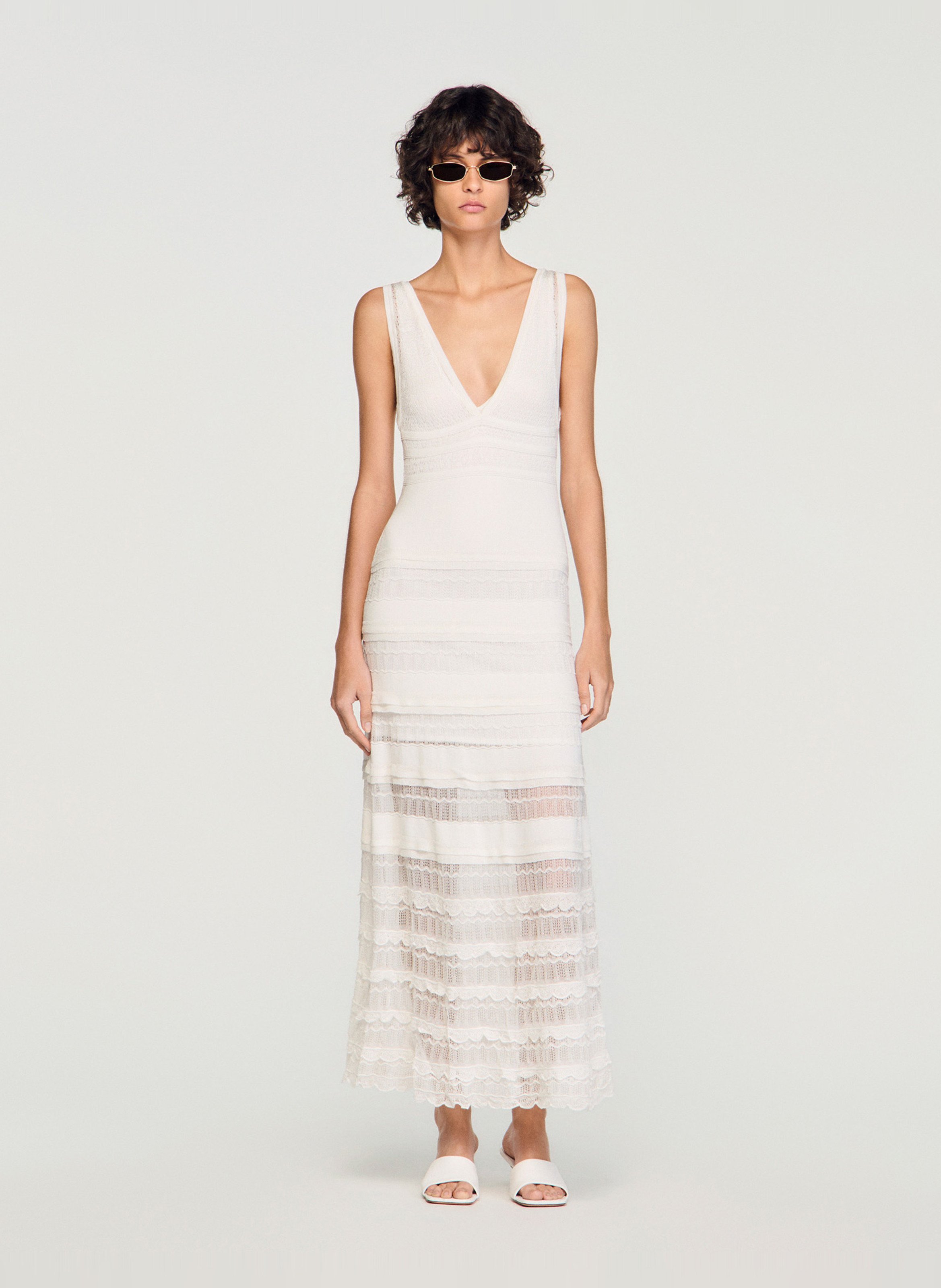 Lange jurk met V-hals SANDRO Wit