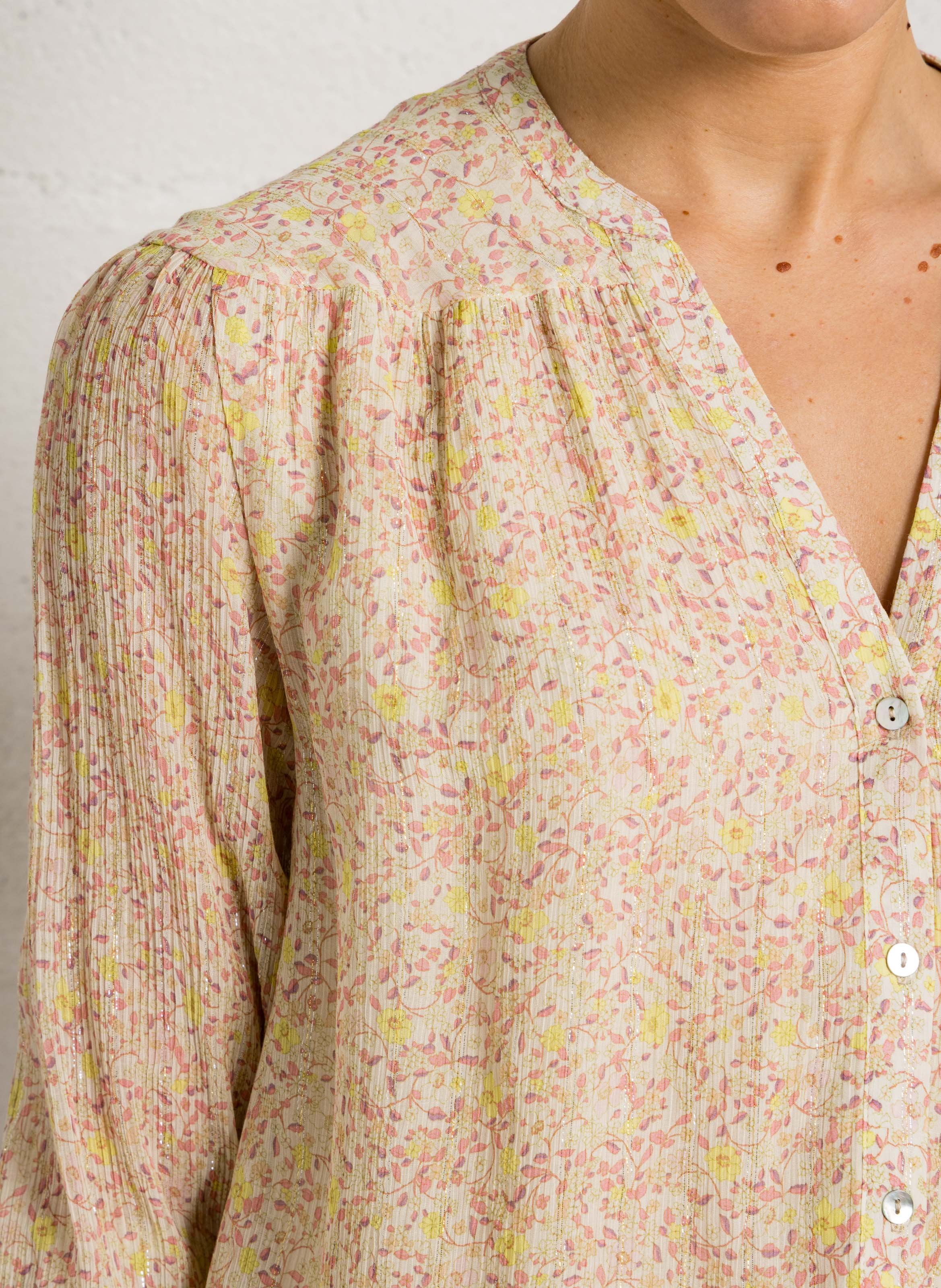 Top col tunisien à imprimé fleuri MAISON 123 Beige