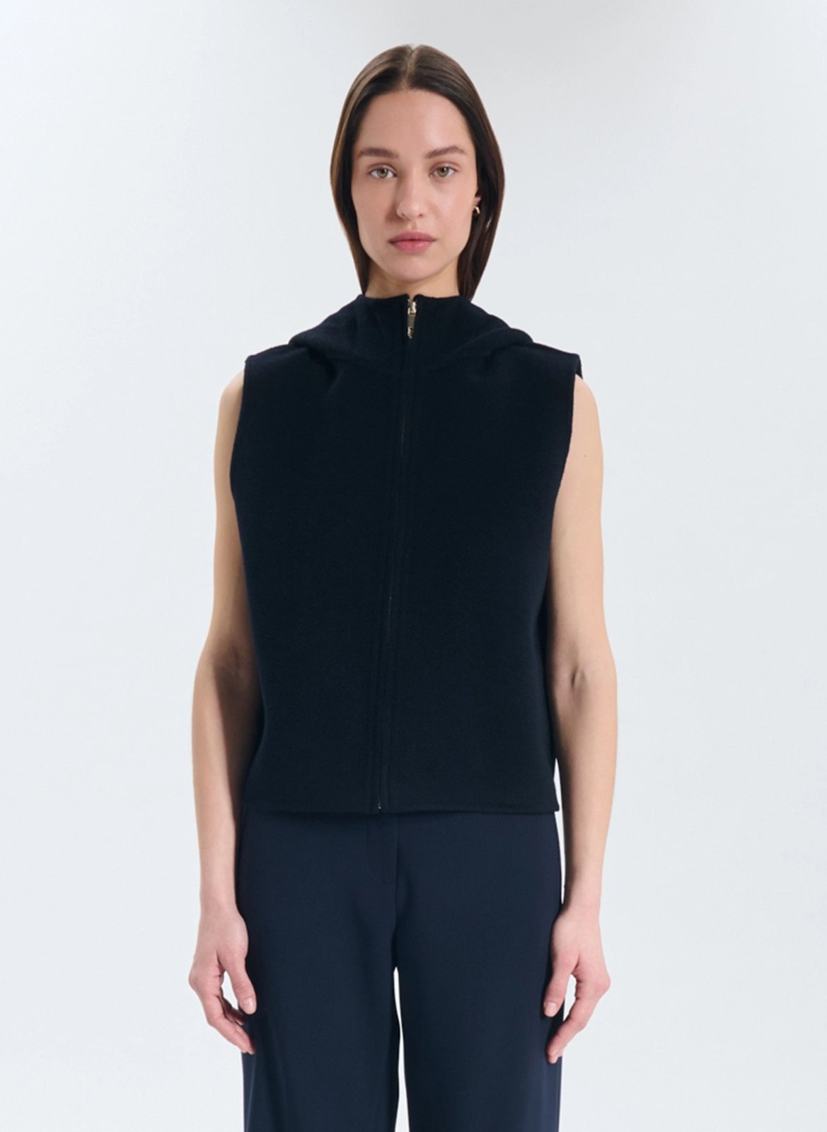 Gilet sans manches à capuche en laine mélangée ZAPA Bleu