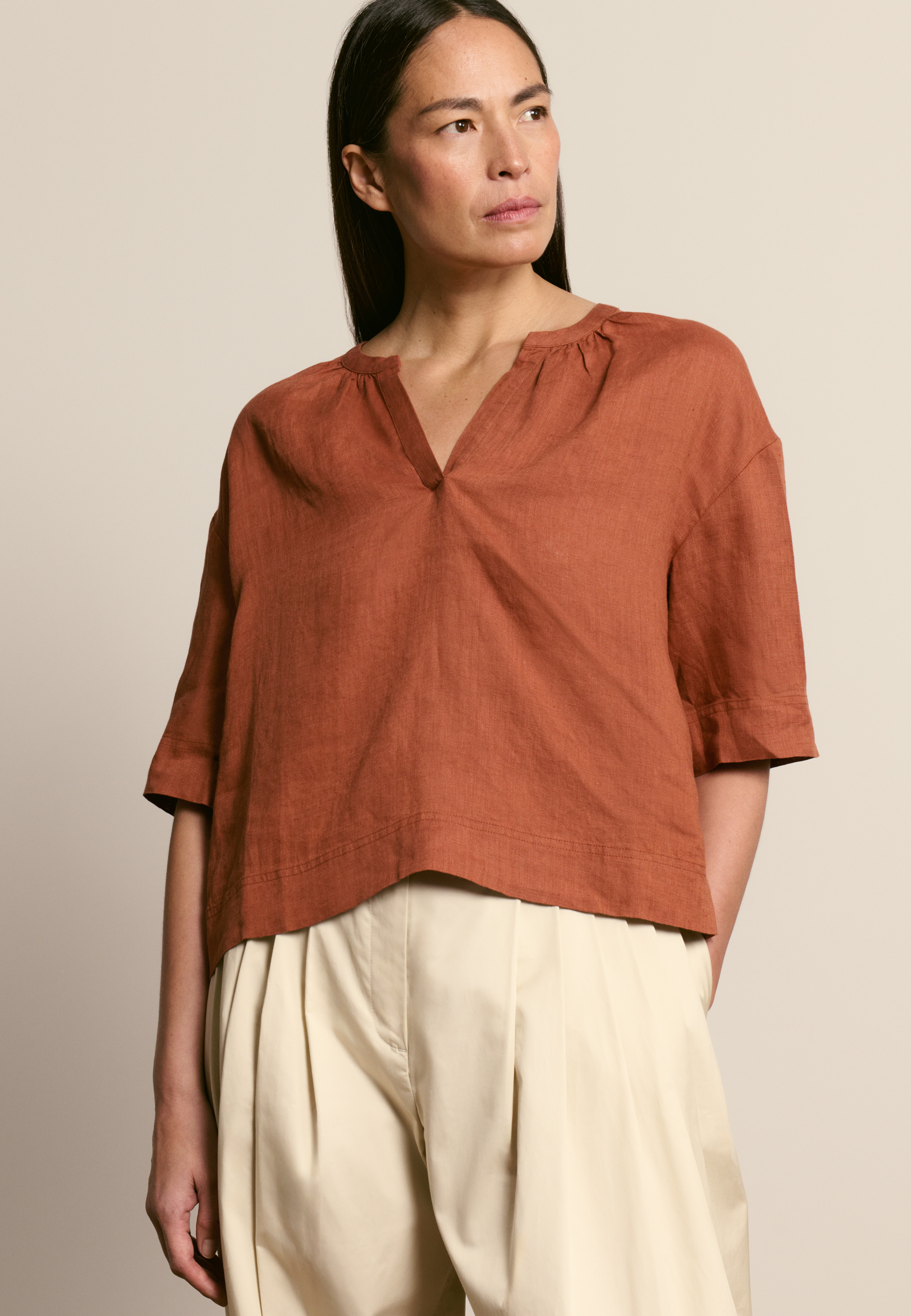 Linen blouse with elbow-length sleeves MAISON MONTAGUT
