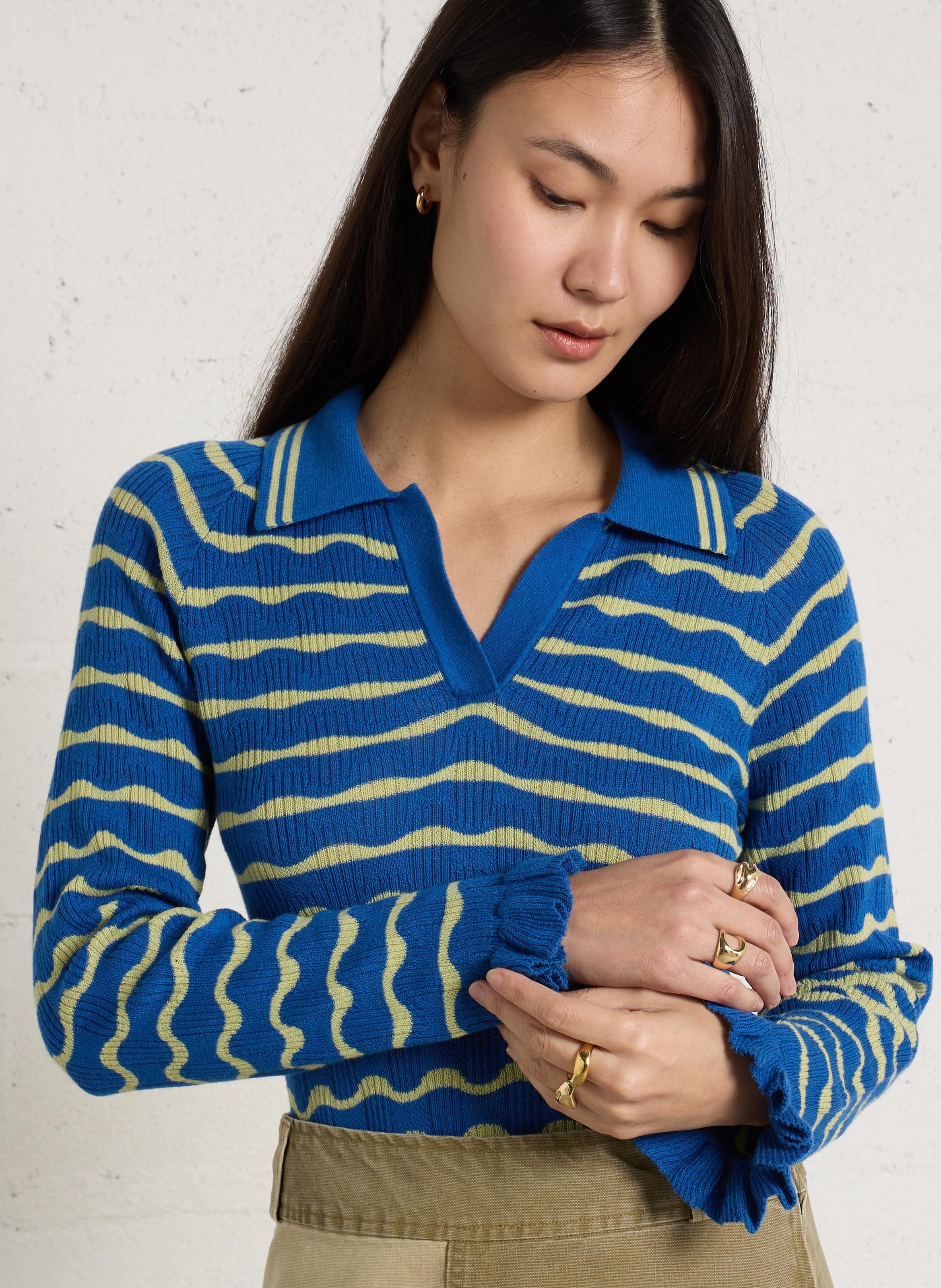 Polo neck sweater with wave stripes DAMSON MADDER