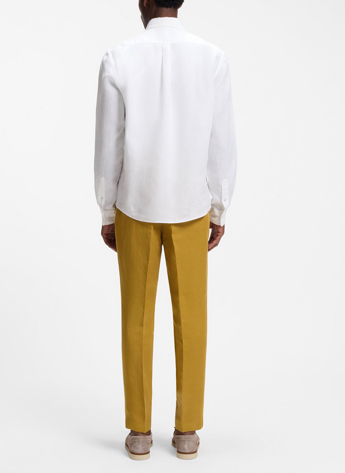 Classic-neck linen shirt BOSS White