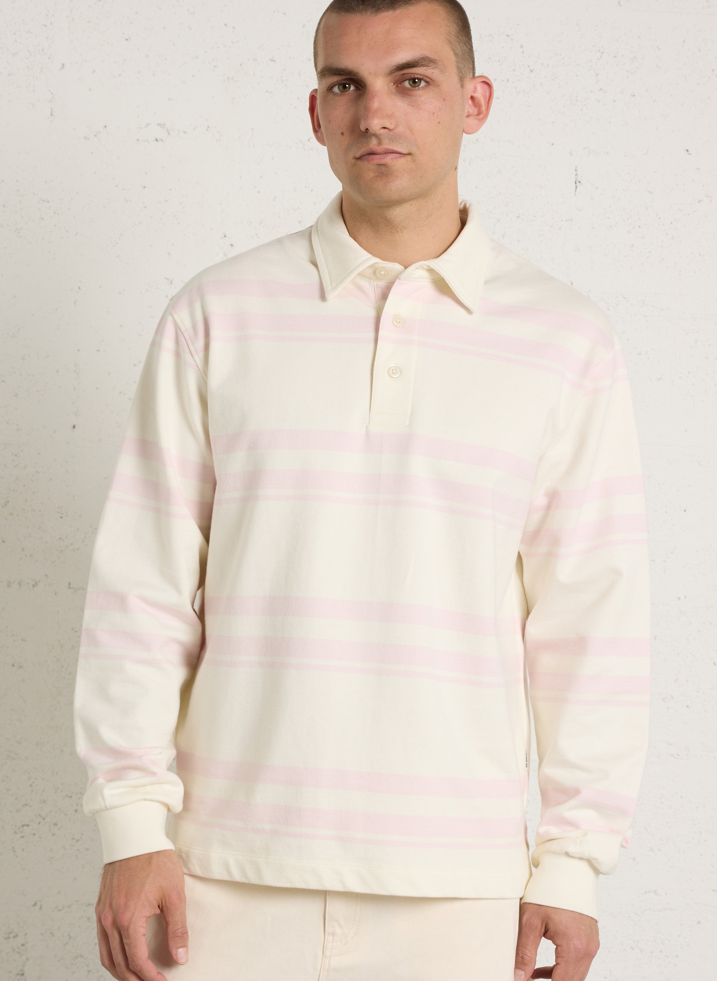 Striped straight organic cotton polo. MINIMUM Pink