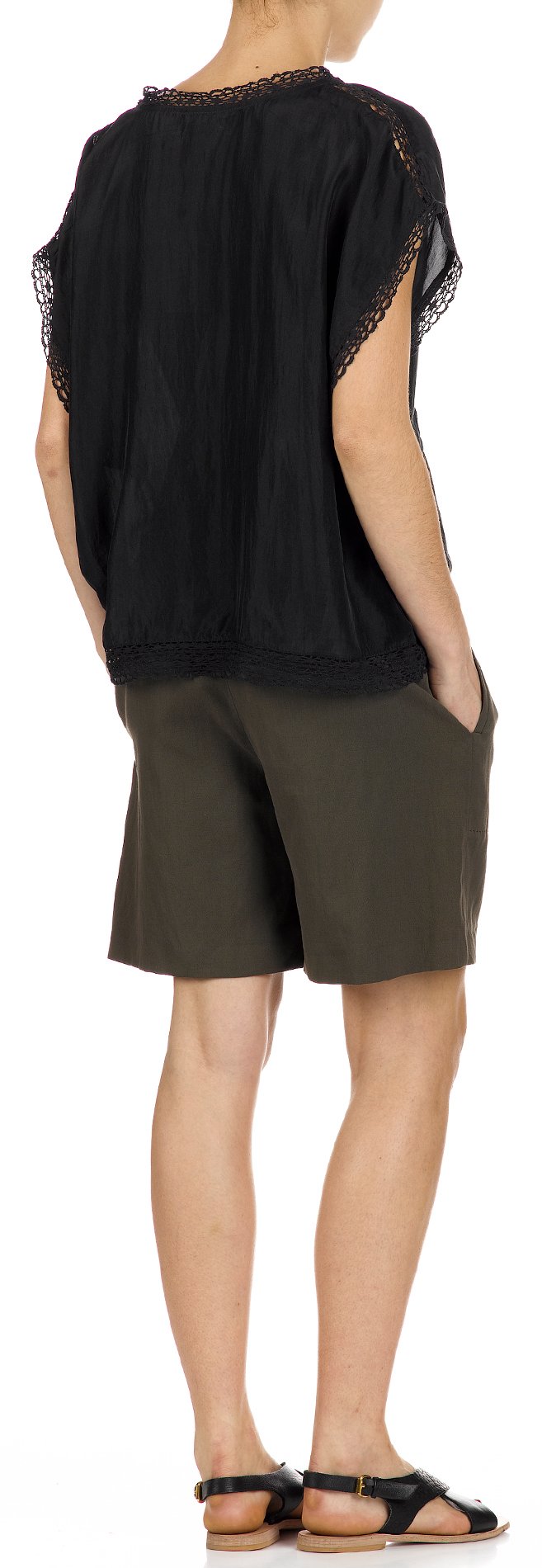 Oversized silk top with crochet MOMONI Black