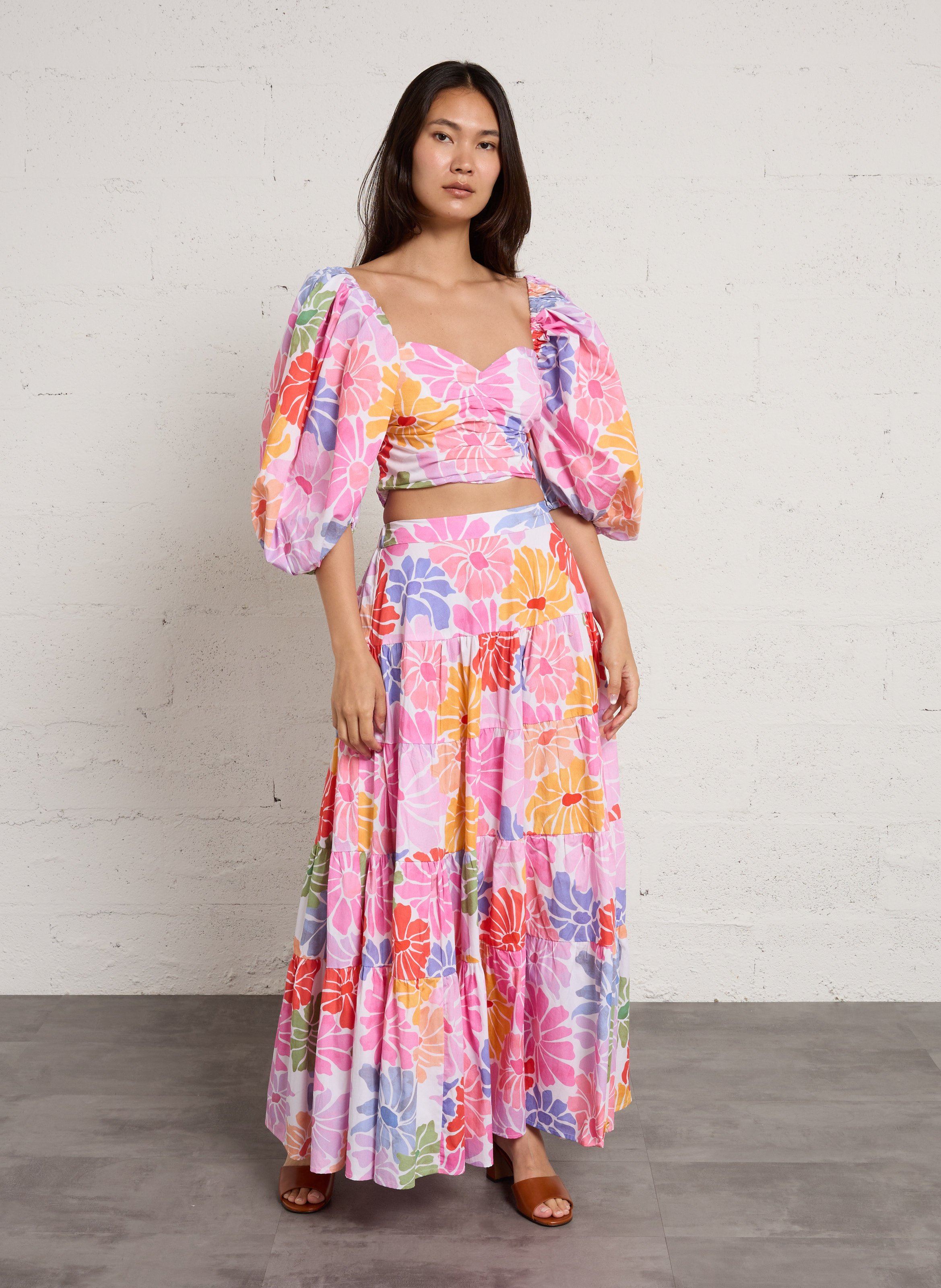 Bardot crop top in printed cotton SUNDRESS Multicolored