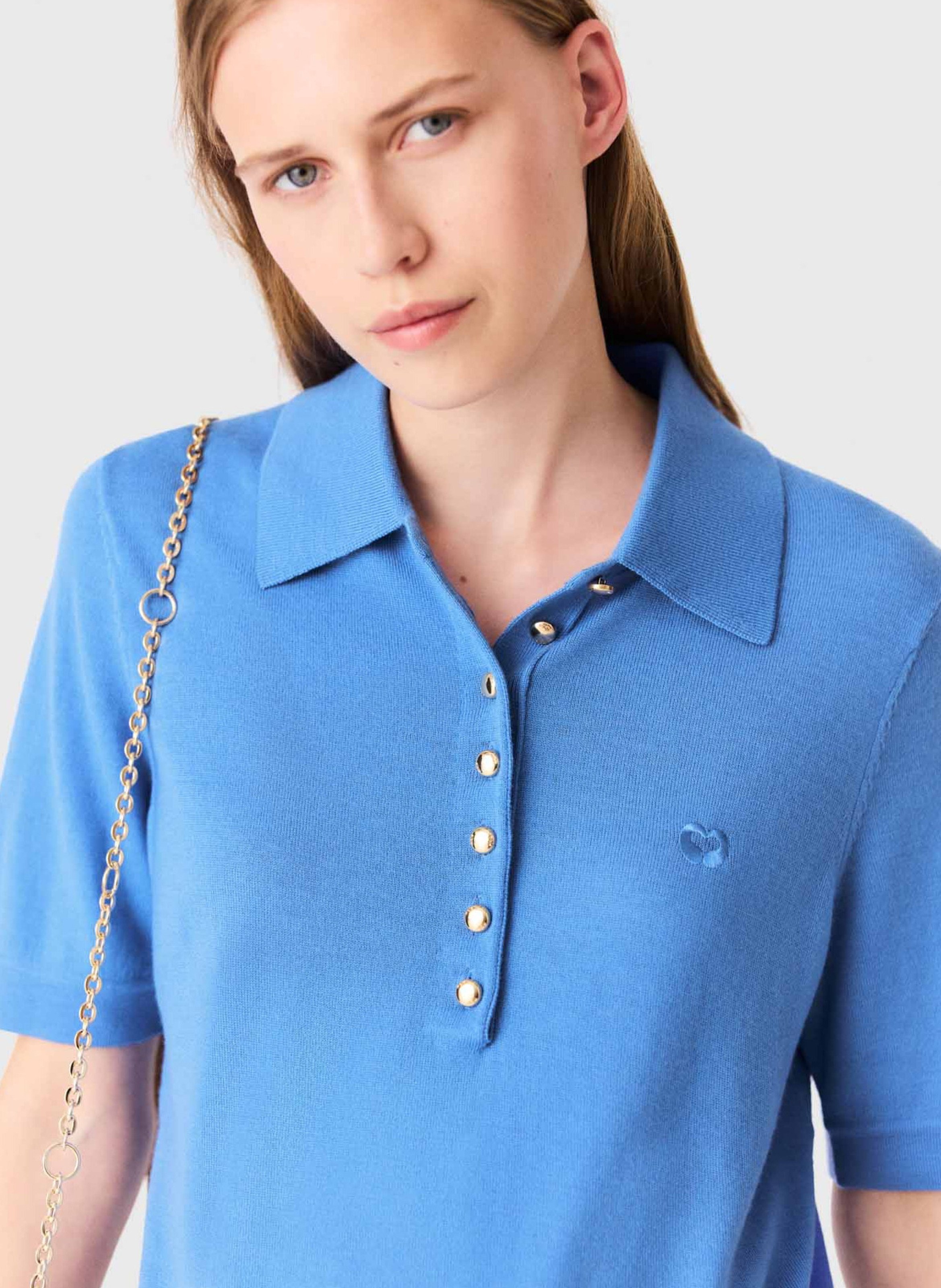 Polo droit uni en laine MAJE Bleu