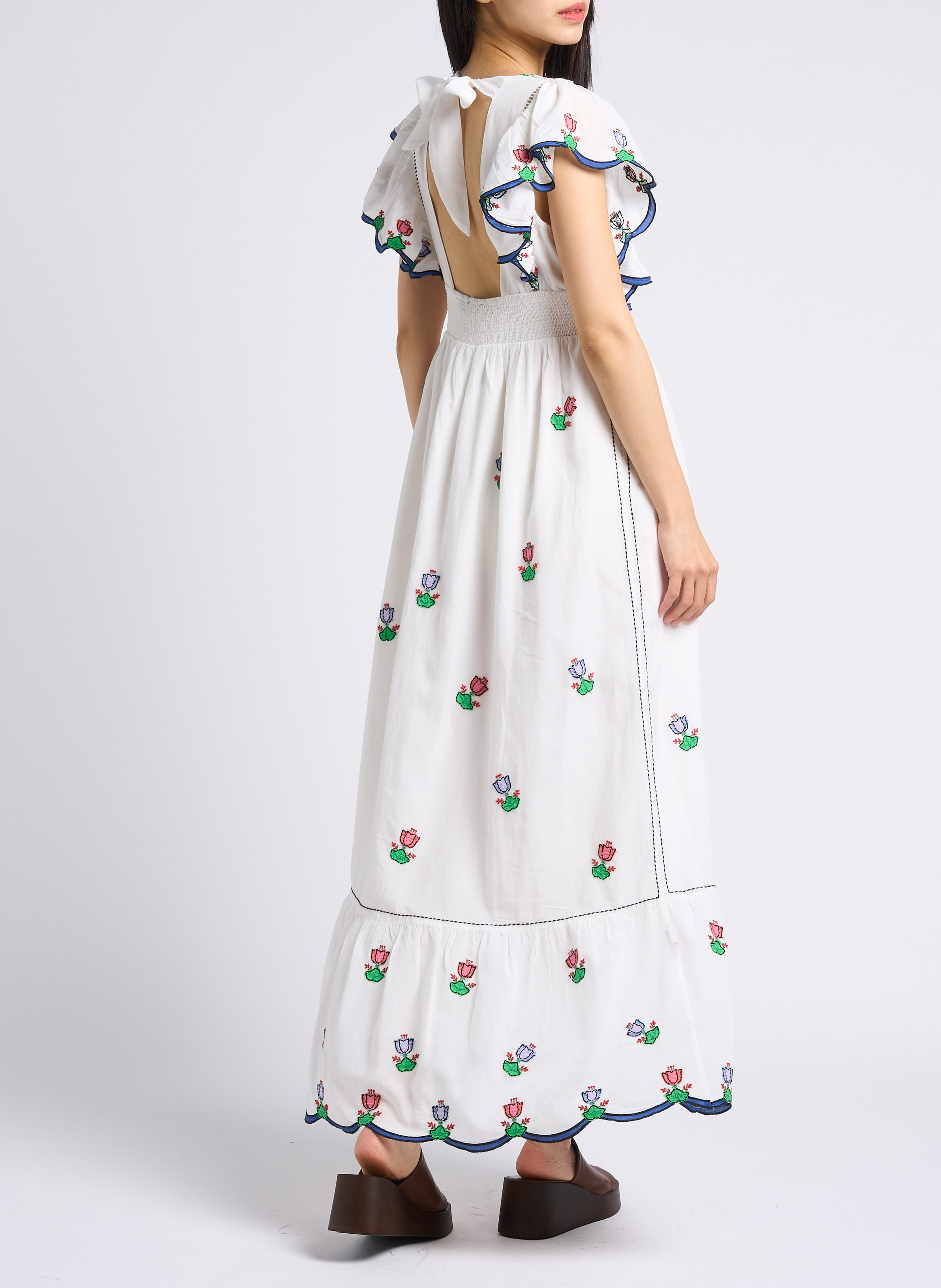 Long fitted dress with floral embroidery PAUL AND JOE White