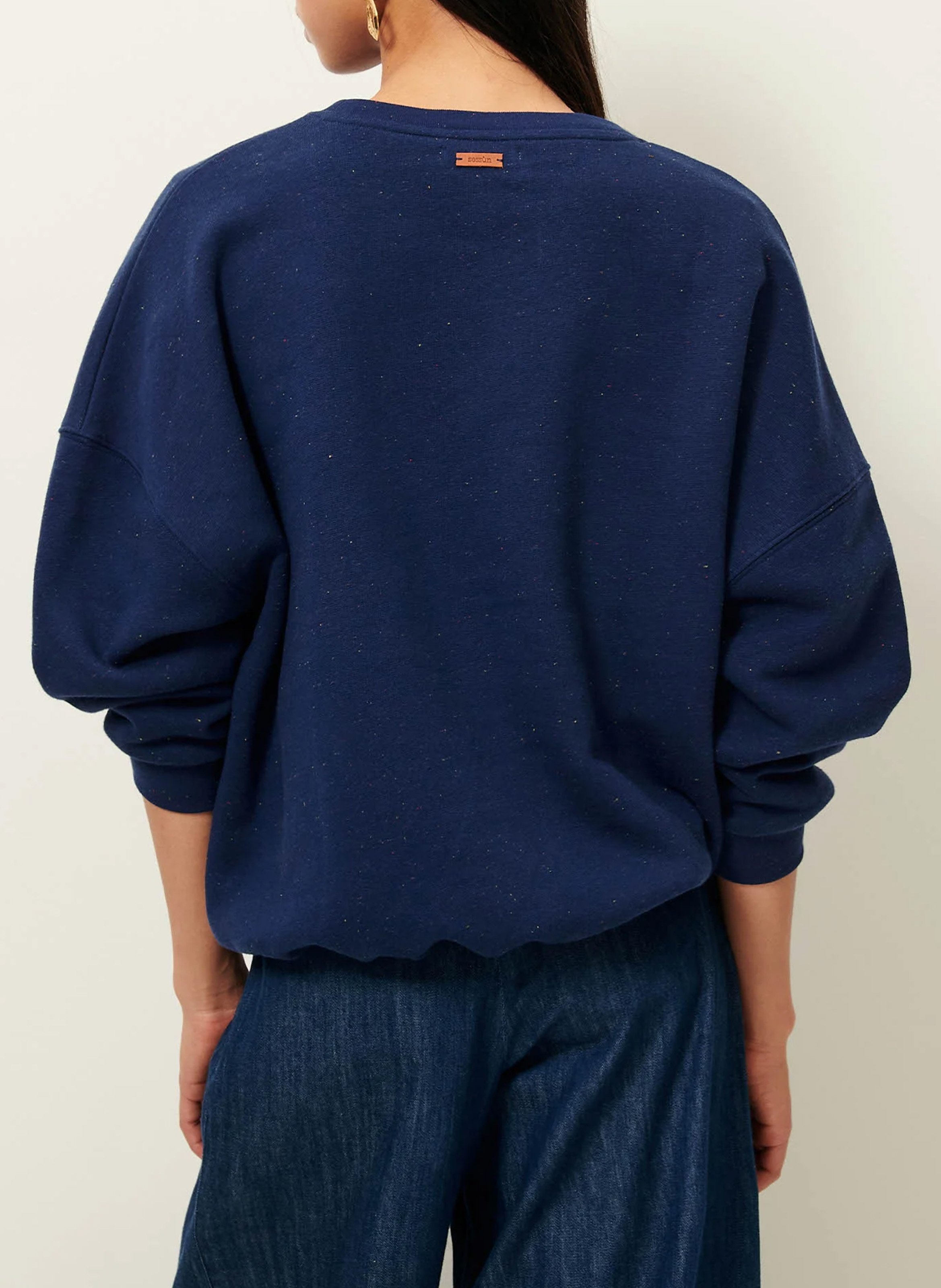 Oversized round-neck cotton-blend sweatshirt | Blue SESSUN Women