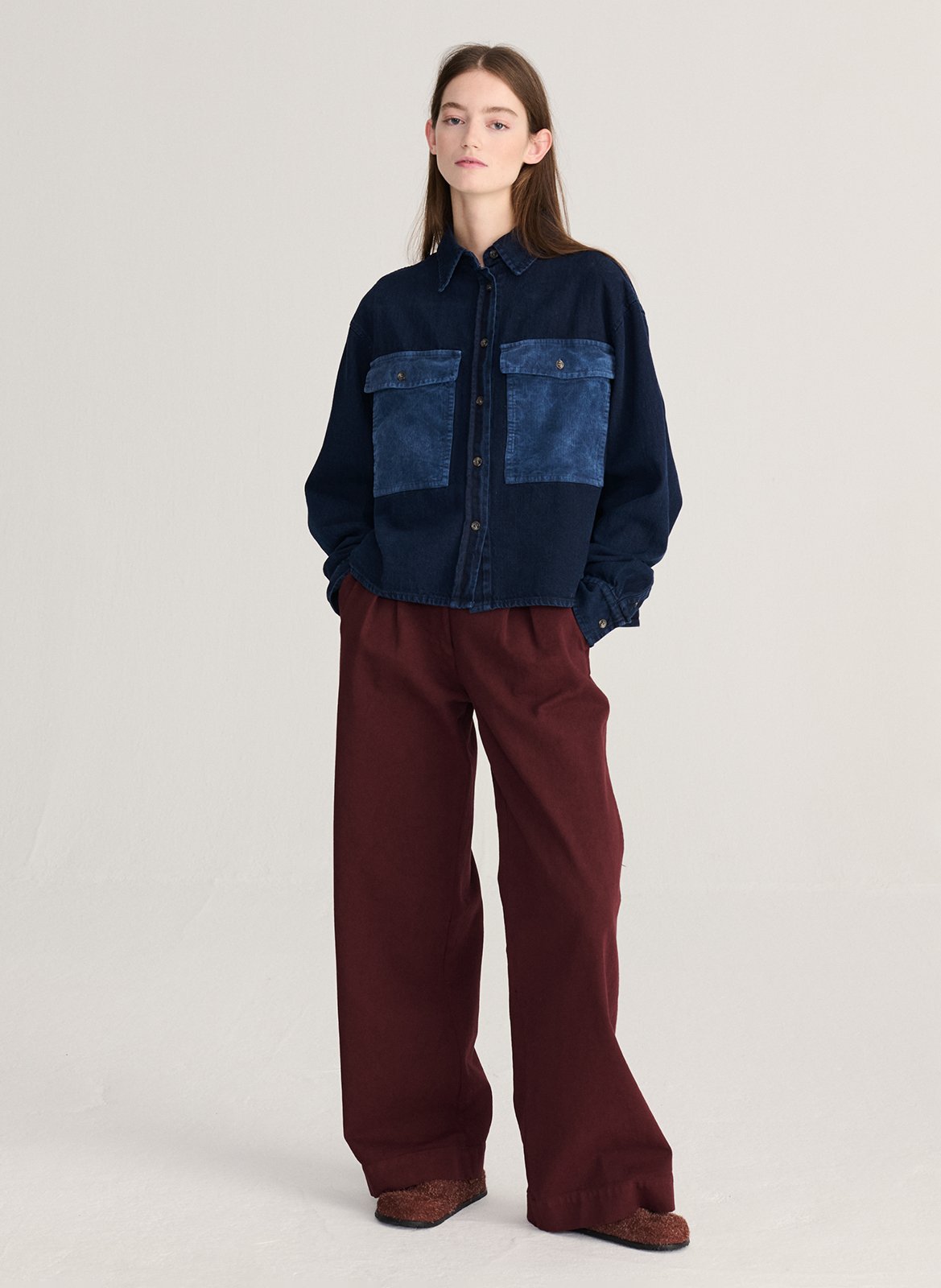 Weites Hemd aus Baumwoll-Rippen-Velours BOBO CHOSES Blau