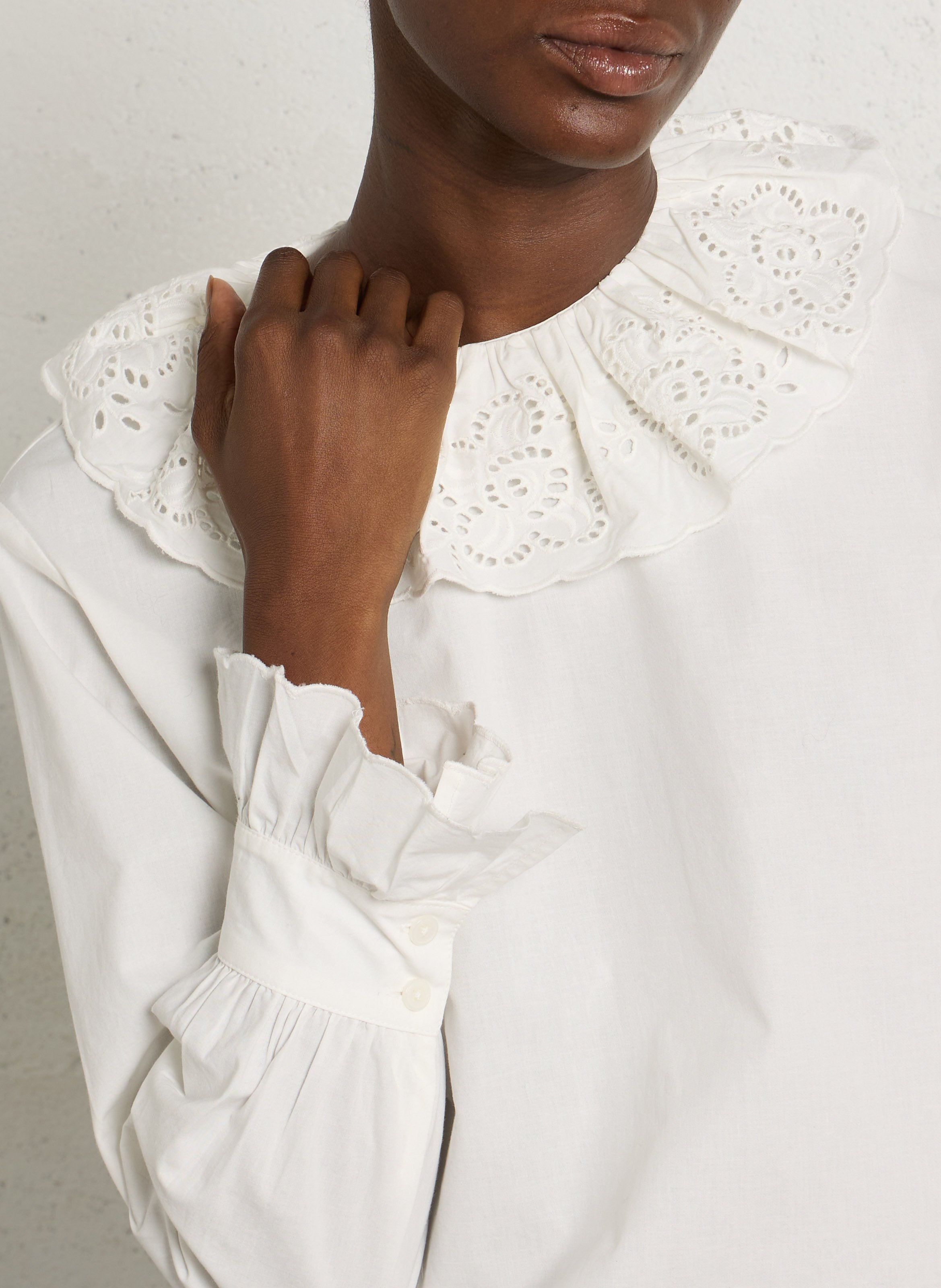 Oversized cotton blouse with Peter Pan collar DES PETITS HAUTS Beige