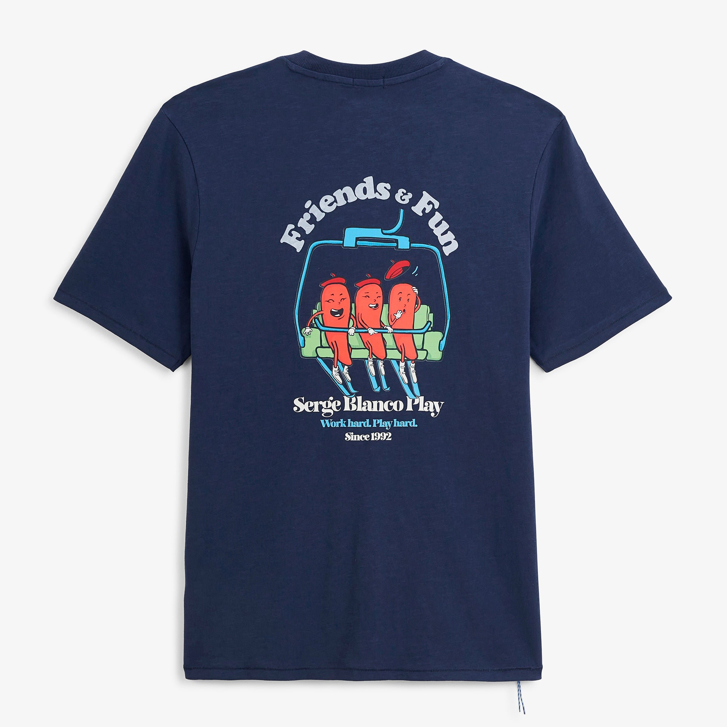 Short-sleeved T-shirt with "Friends & Fun" print in navy blue by SBPlay. SERGE BLANCO Blue