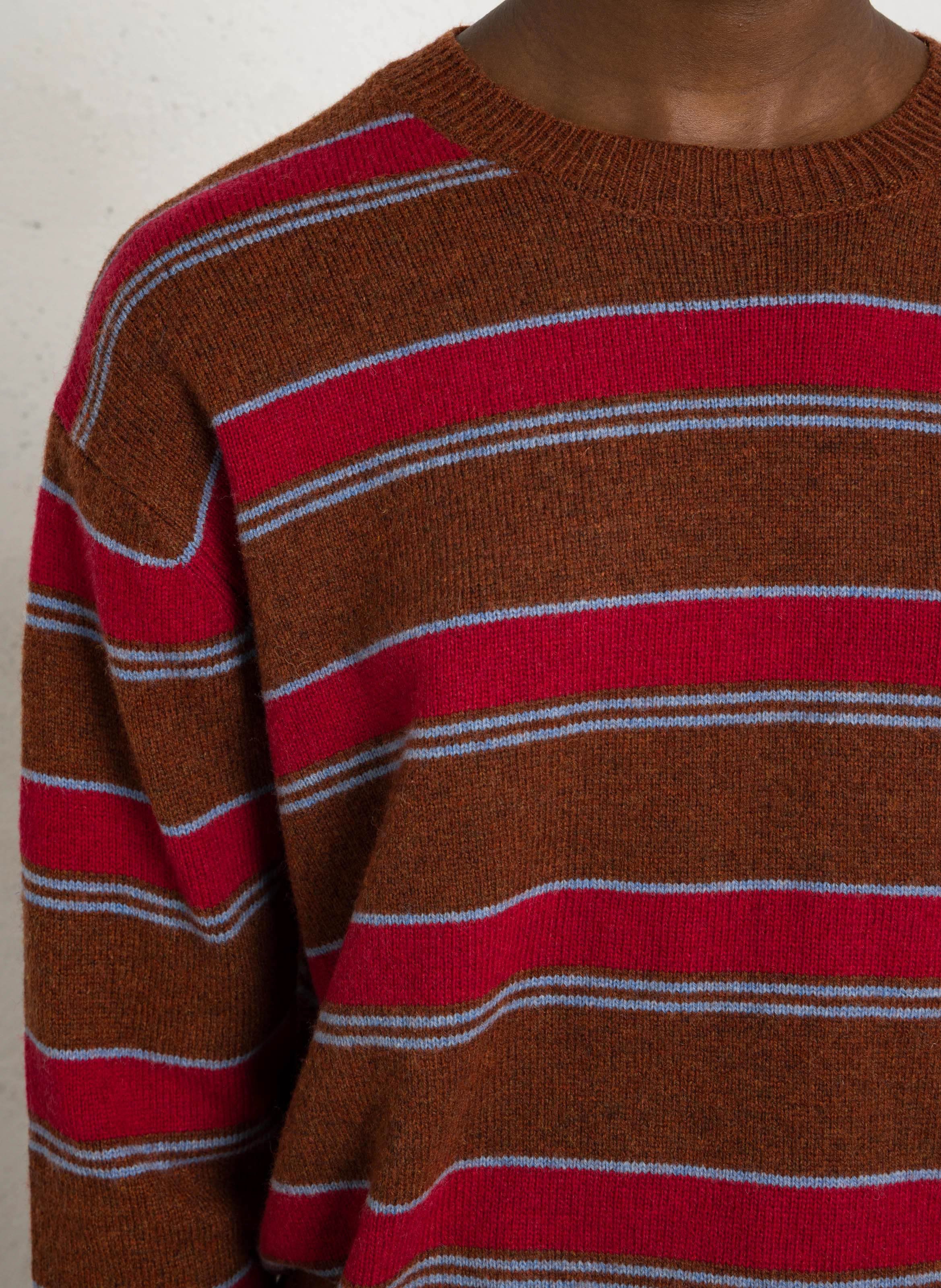 Pull oversize col rond en laine mélangée rayée NICE THINGS Marron