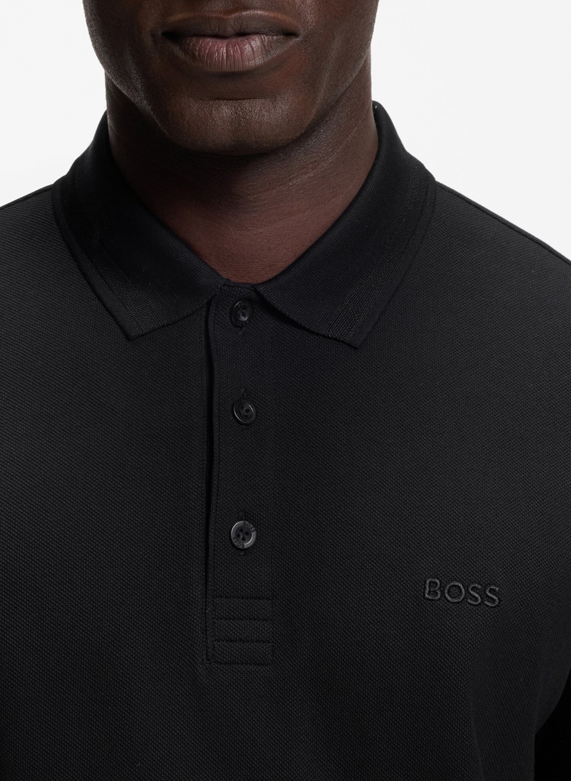 Polo manches longues en coton BOSS Noir
