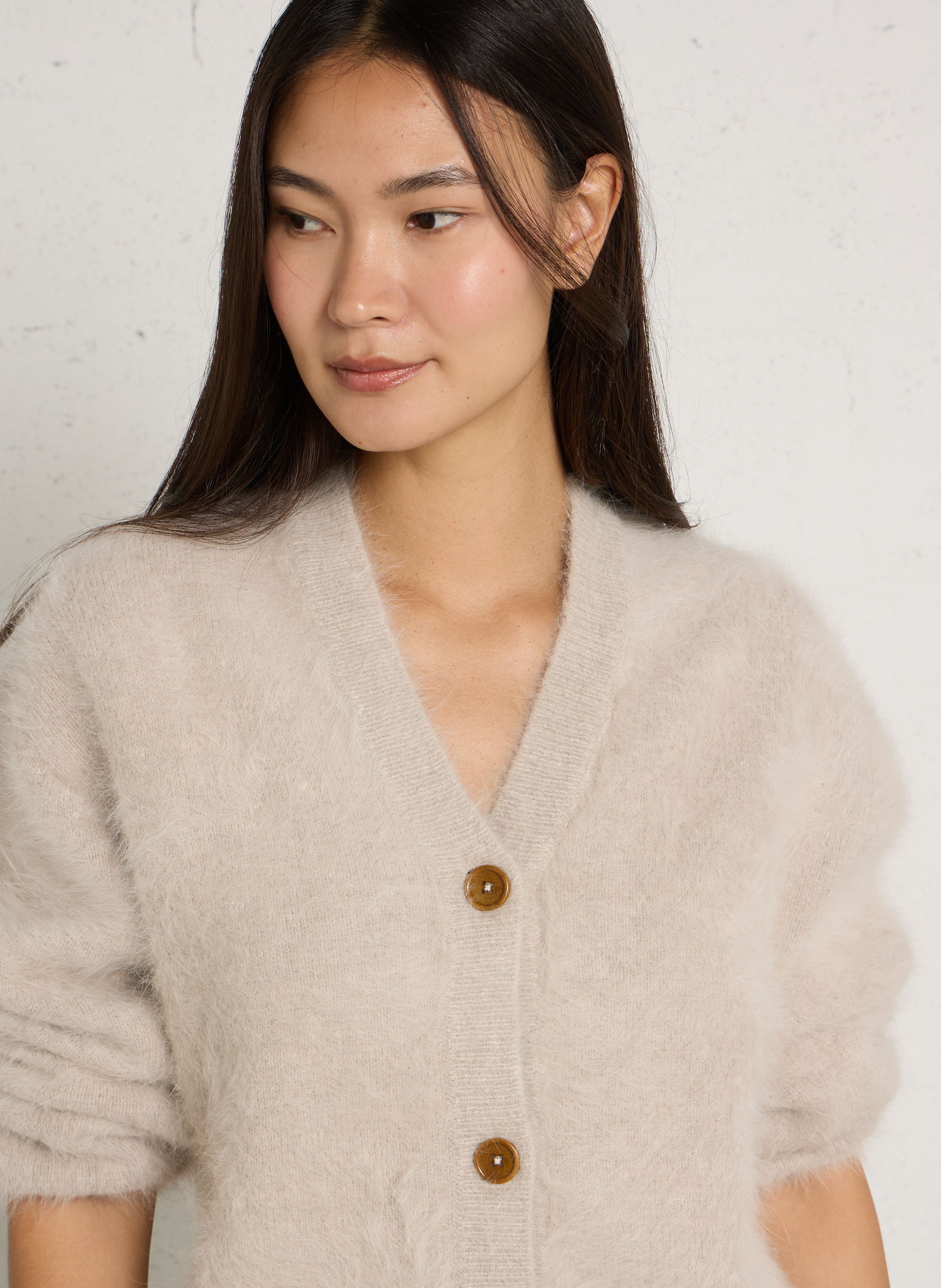 Gilet ample col V en angora mélangé BELLEROSE Gris