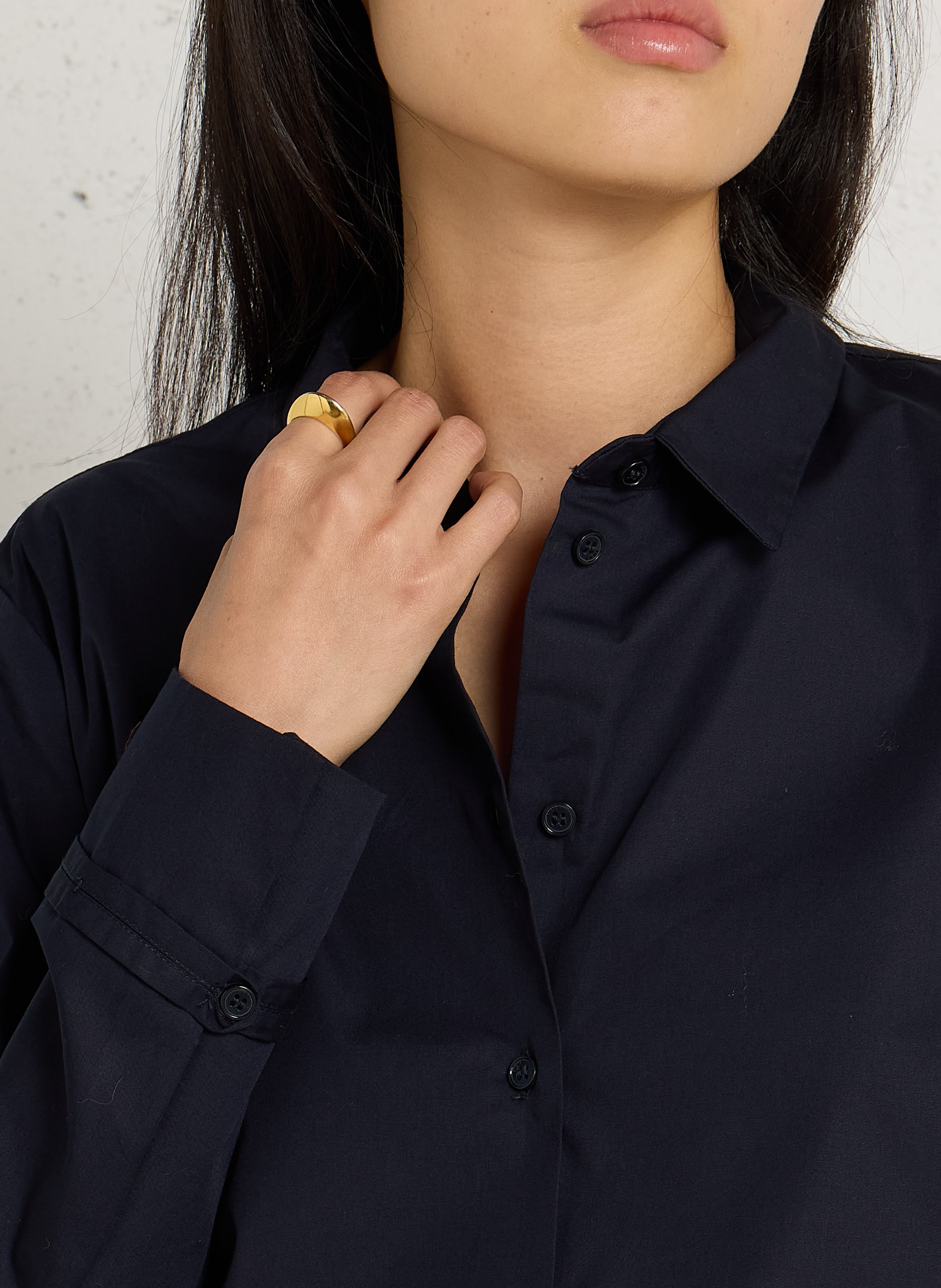 Rechte, katoenen blouse met klassieke kraag IKKS Blauw