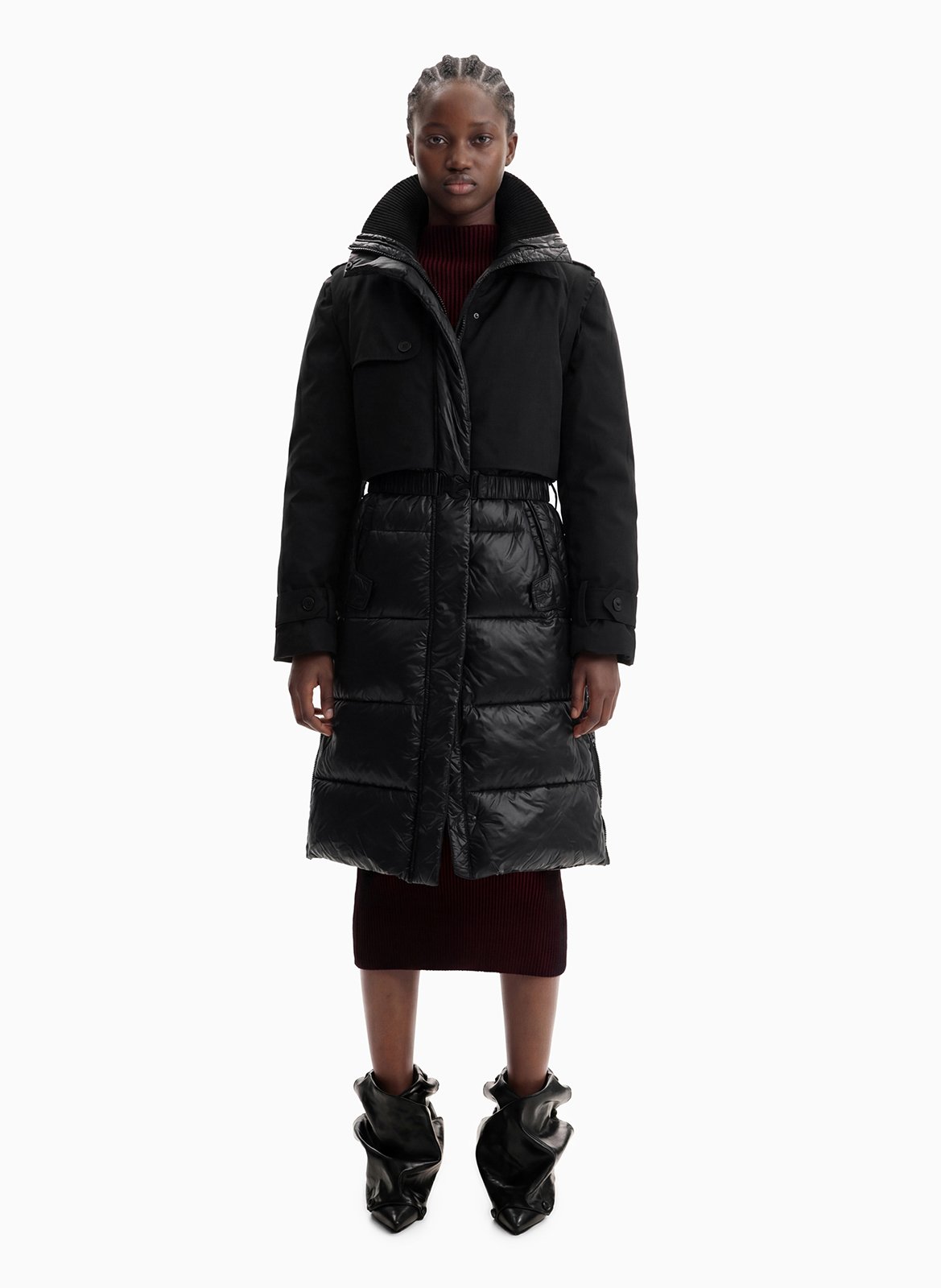Long coat with trucker collar and detachable sleeves DESIGUAL Black