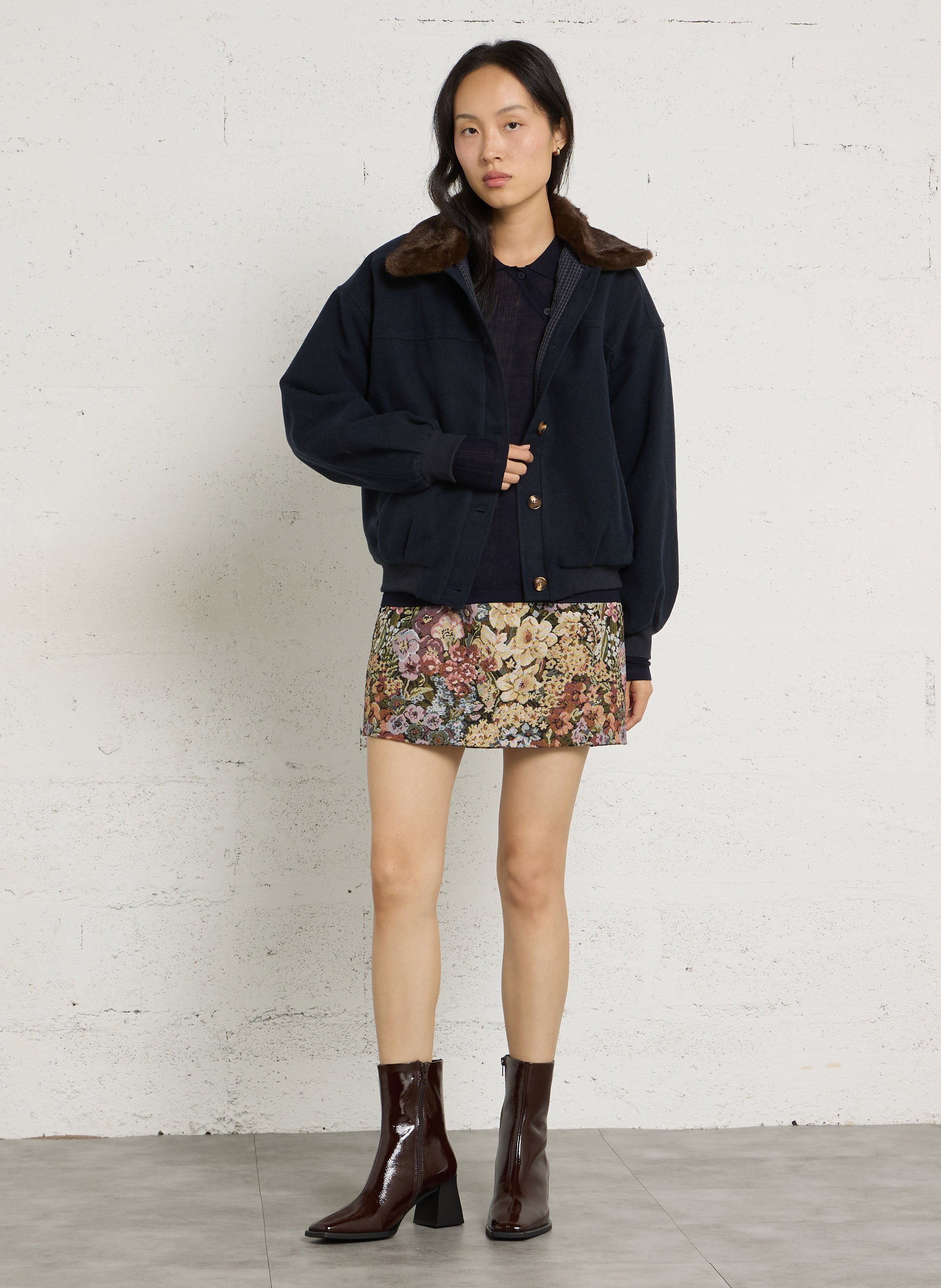 Short A-line skirt with floral pattern IKKS Purple