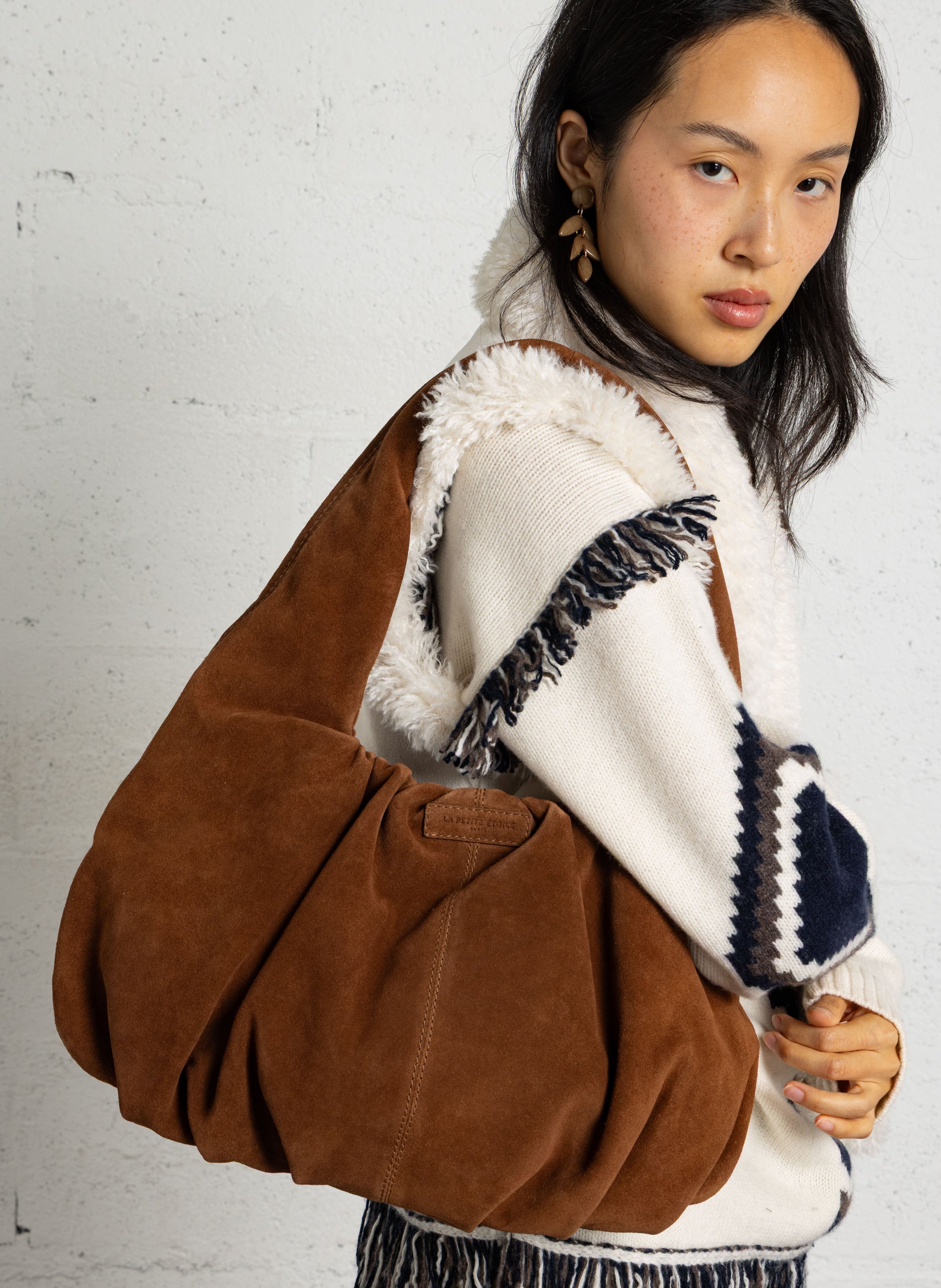 Sac hobo en cuir suède LA PETITE ETOILE Marron