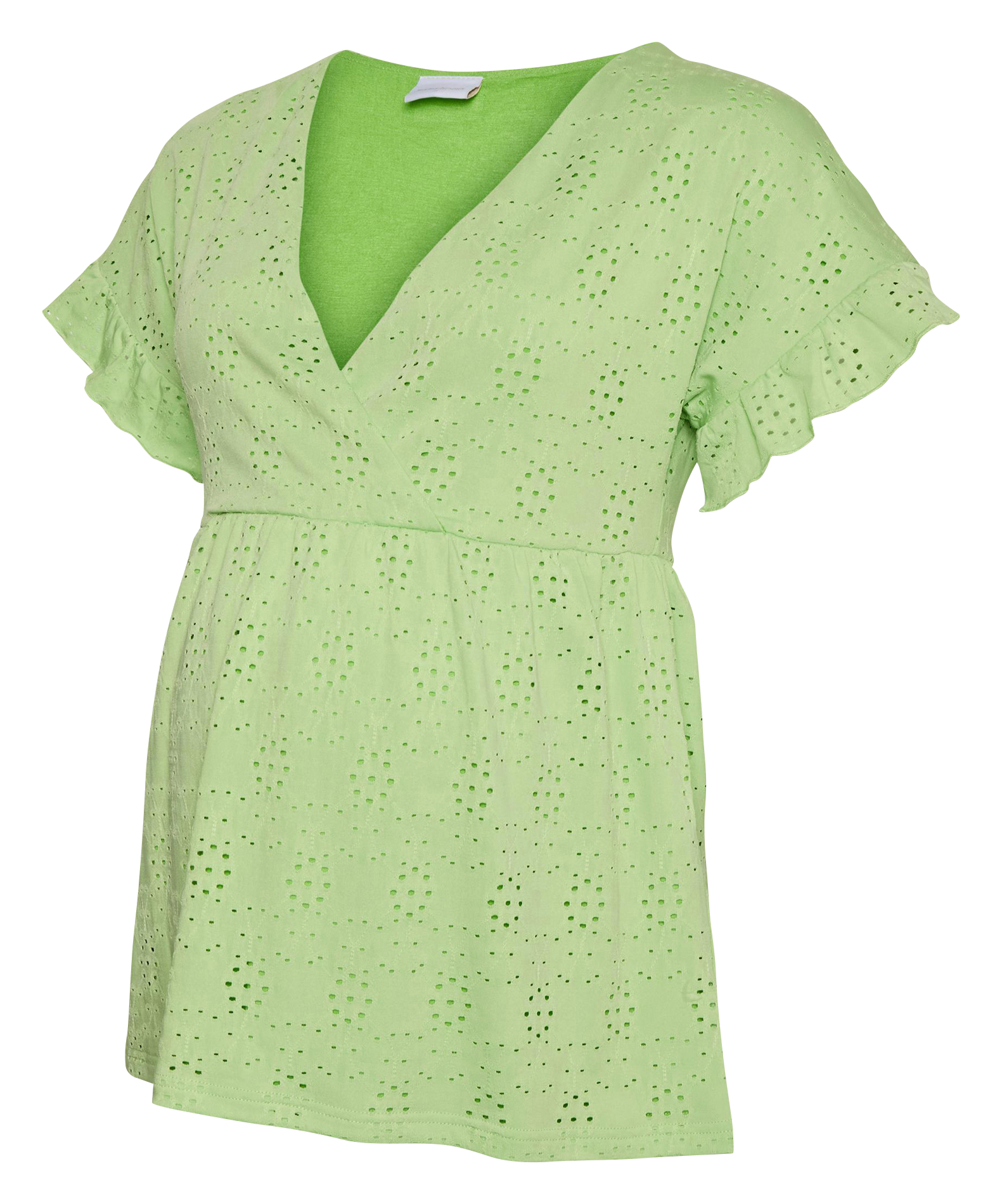 Top col V en tissu brodé MAMALICIOUS Vert