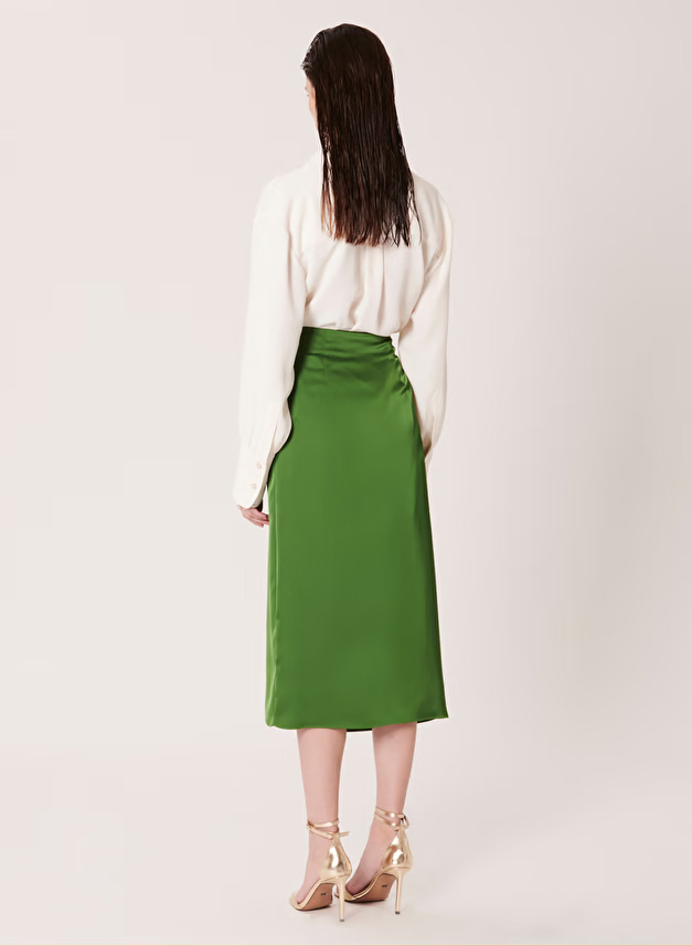 Jupe midi droite satin e Vert