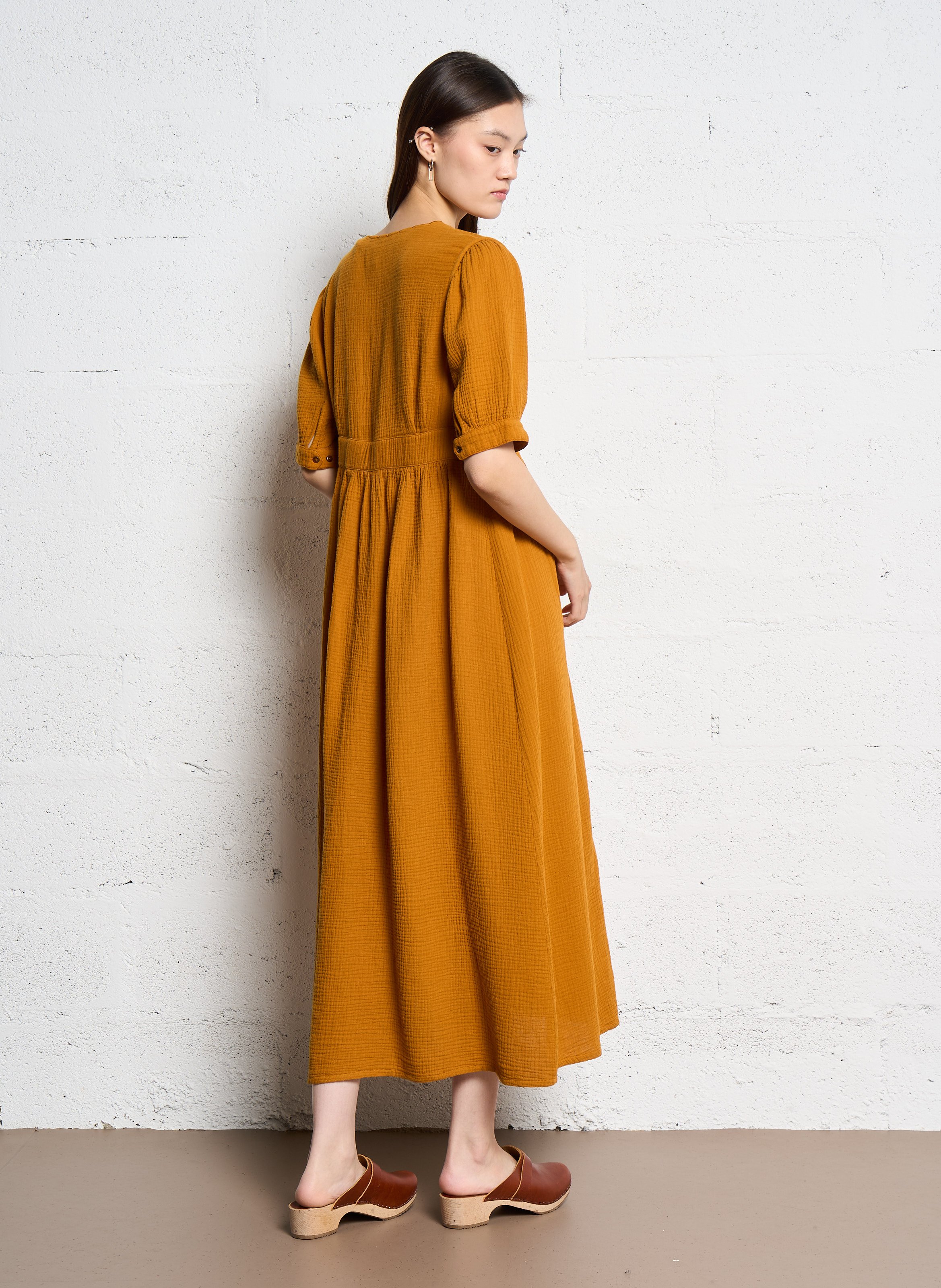 Robe longue ample col V en coton EMILE ET IDA Orange