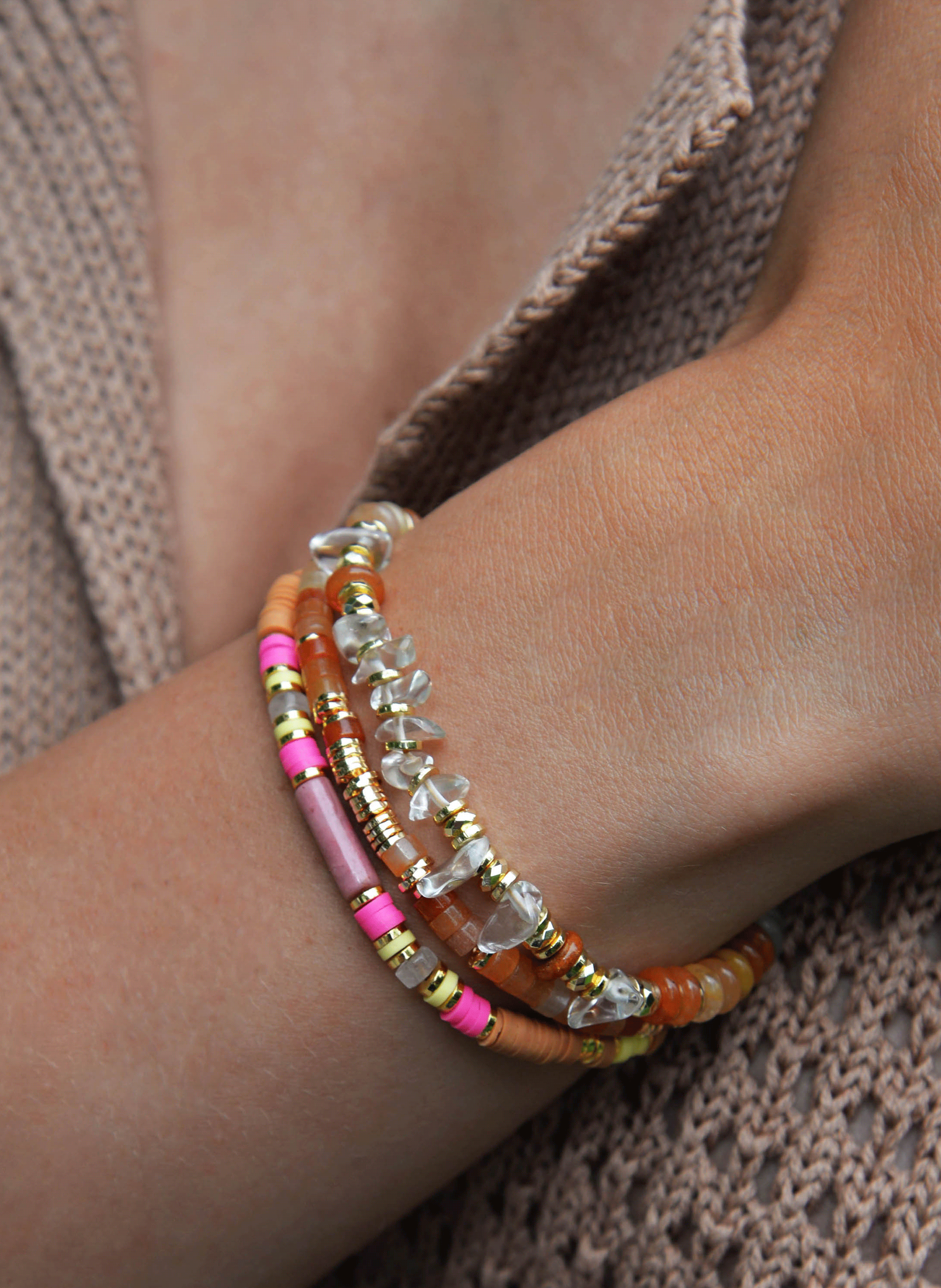 Adjustable multilayer bracelet with beads HIPANEMA Brown