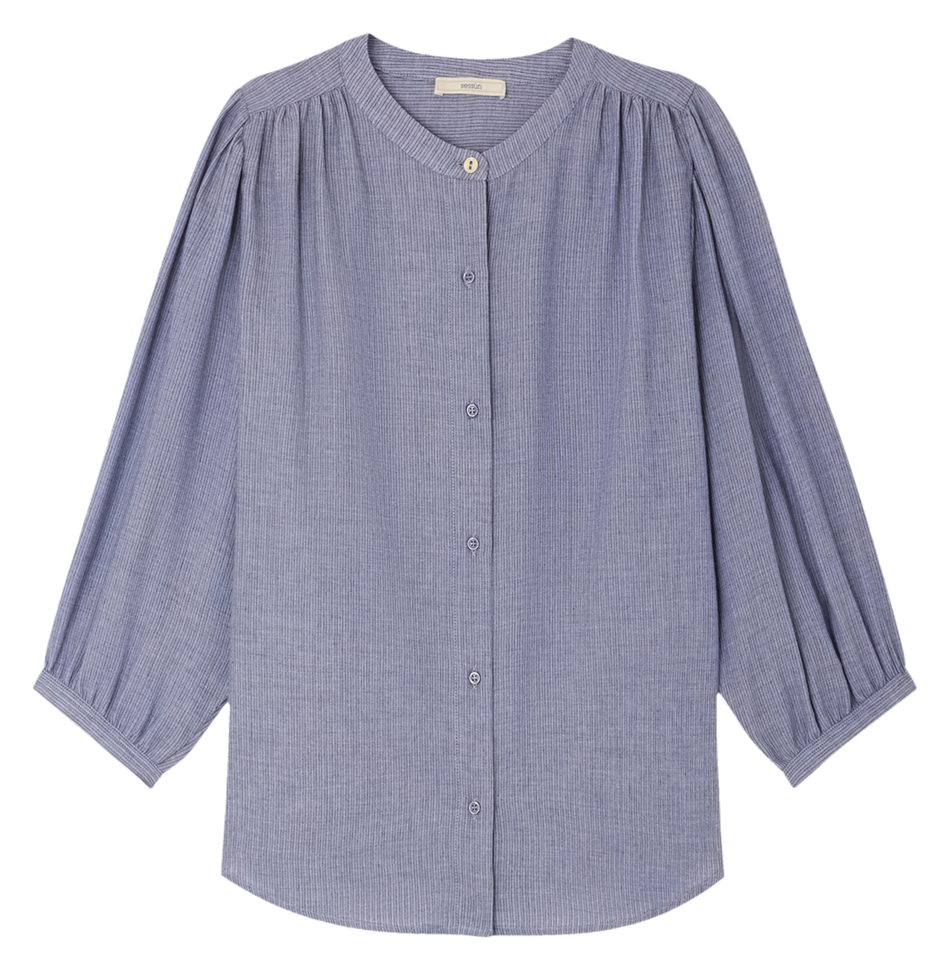 Loose-fit organic cotton shirt with mandarin collar SESSUN Blue
