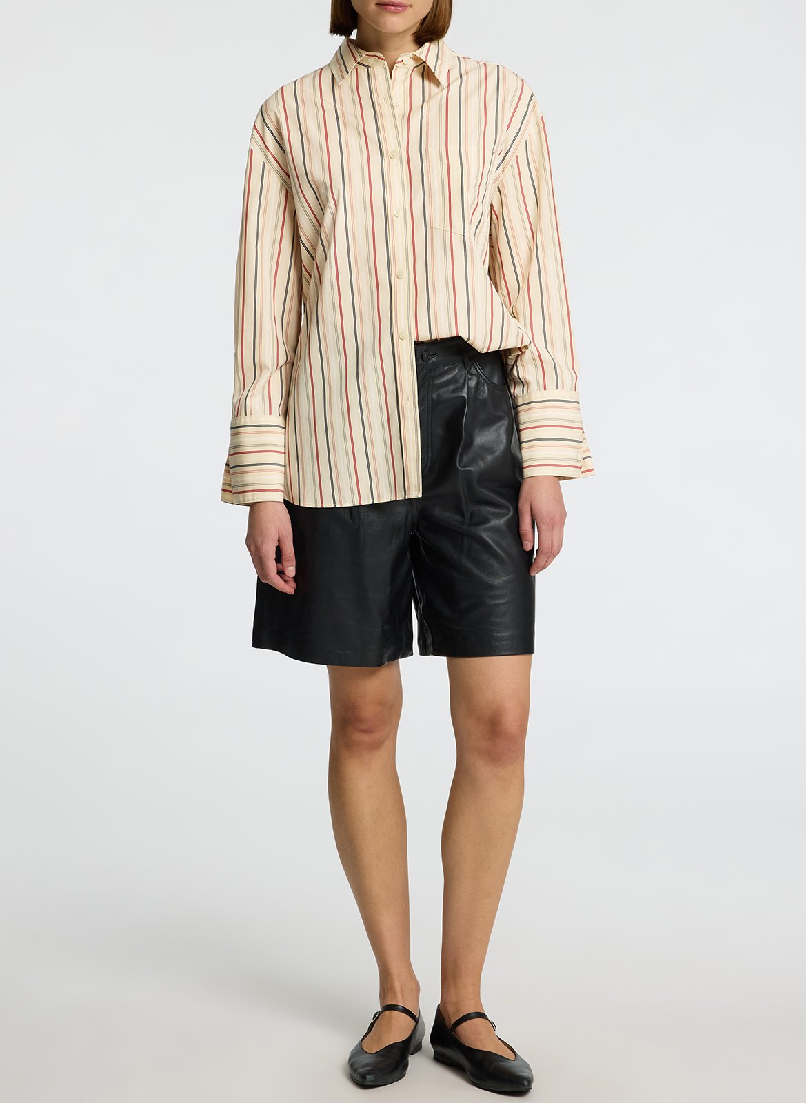 Celena striped cotton oversized shirt SELECTED Beige
