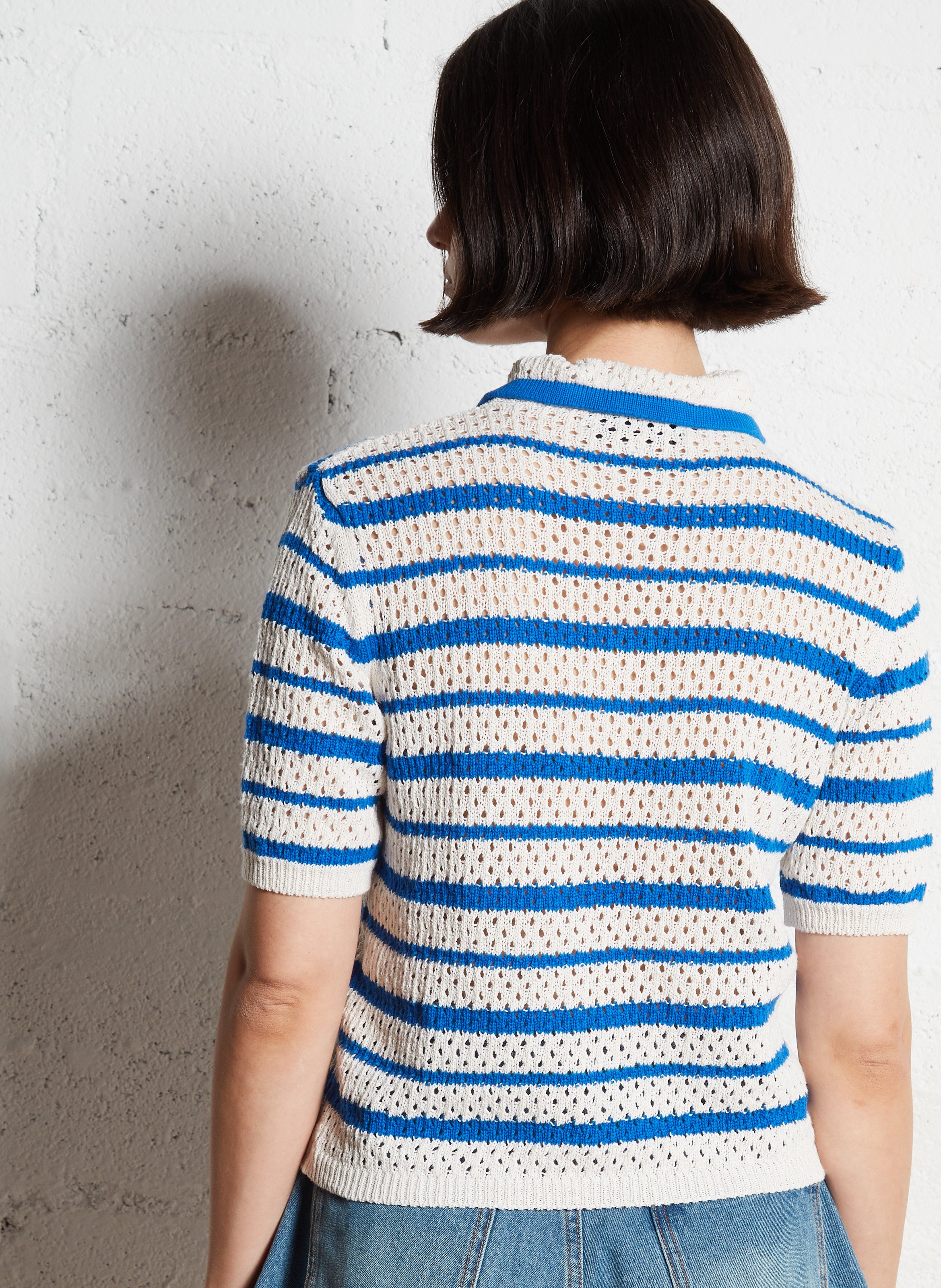 Striped openwork knit polo TINSELS Blue