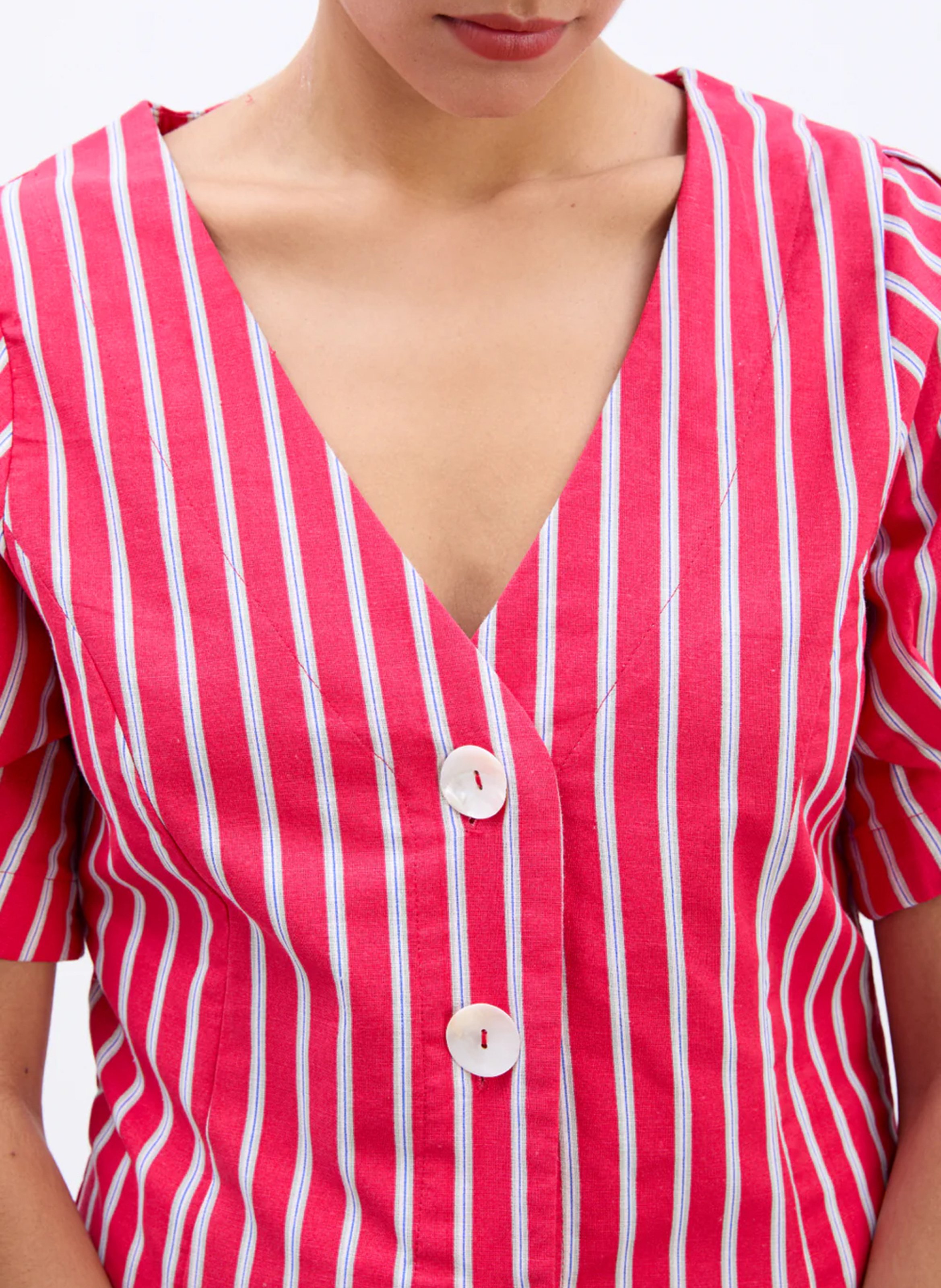 Striped organic cotton v-neck top DAMSON MADDER Brown