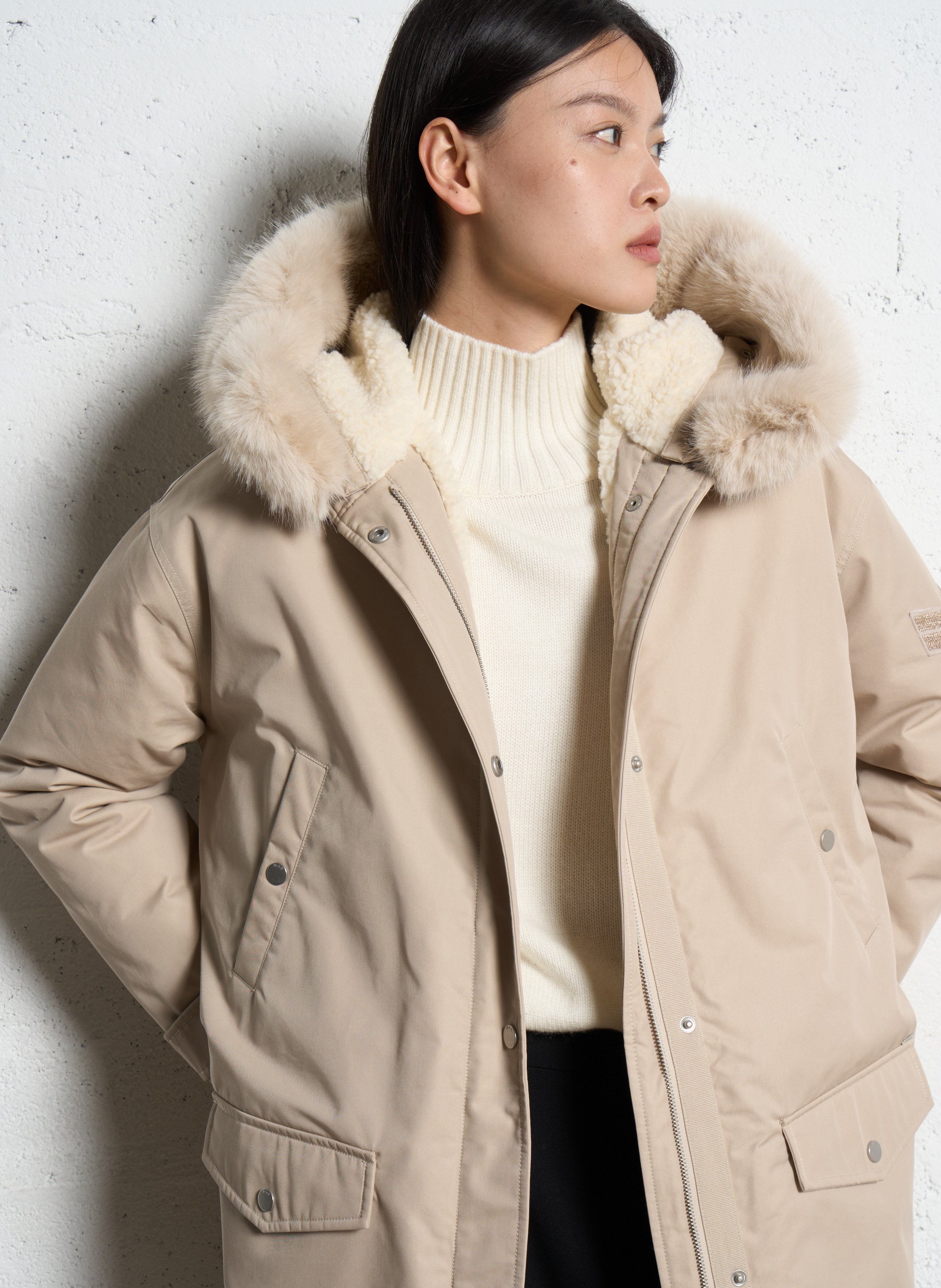 Oversized cotton blend parka IKKS Beige