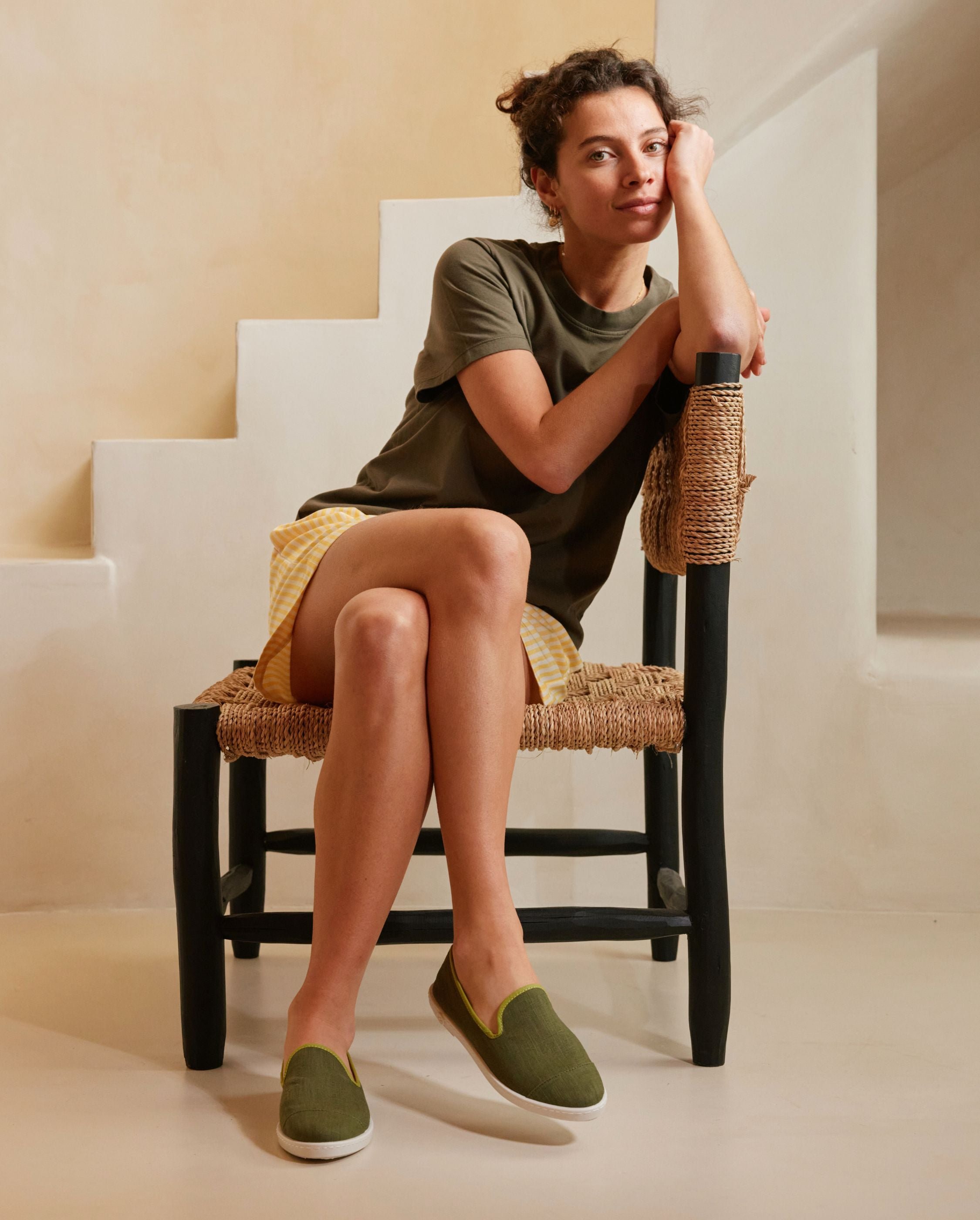 Women's linen slippers, pistachio green ANGARDE Green