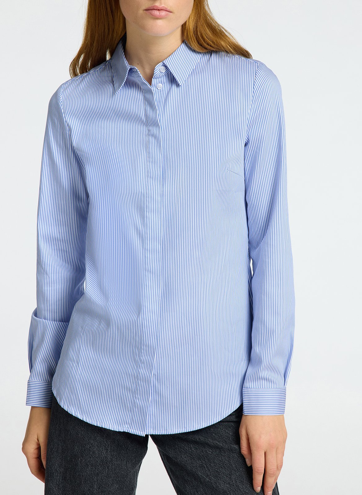 Organic cotton-blend shirt with classic collar SELECTED White