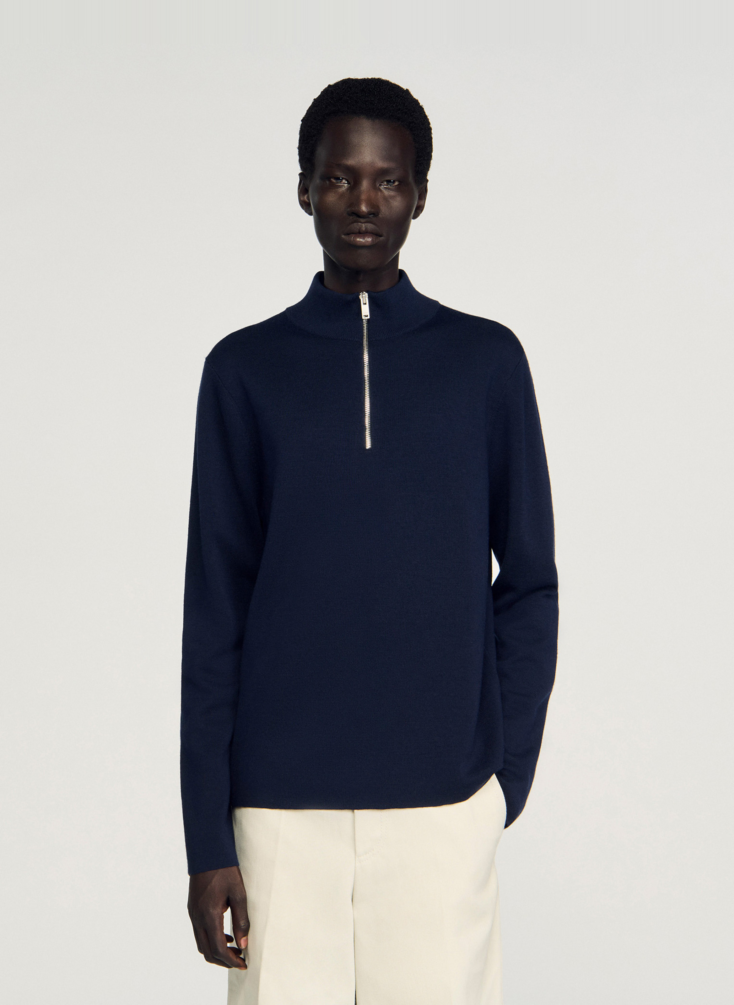 Rechte wollen trui met opstaande kraag en rits SANDRO Blauw