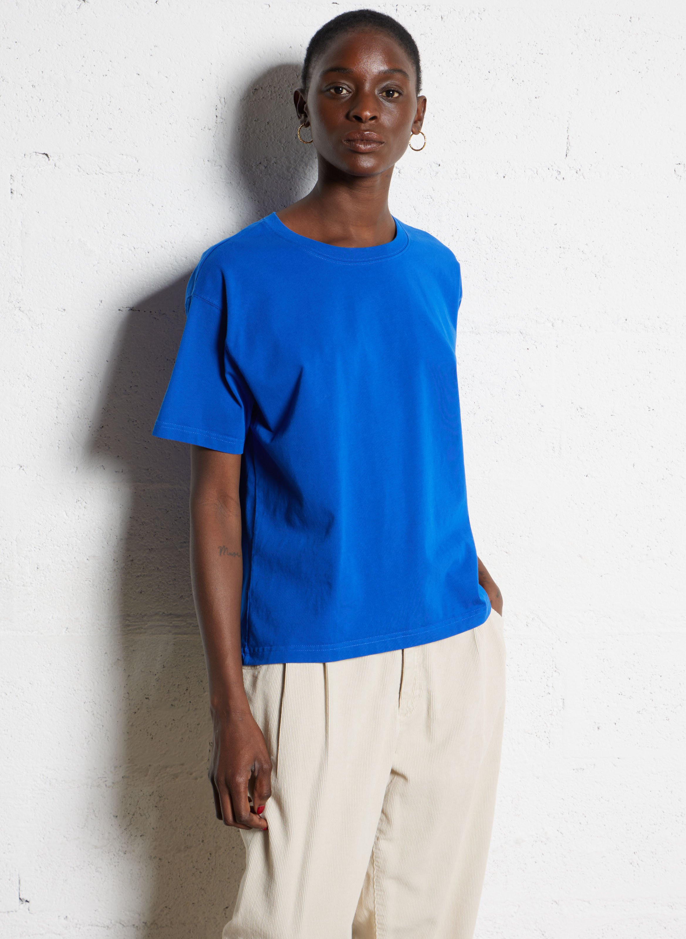 Tee-shirt ample col rond en coton  AMERICAN VINTAGE Bleu