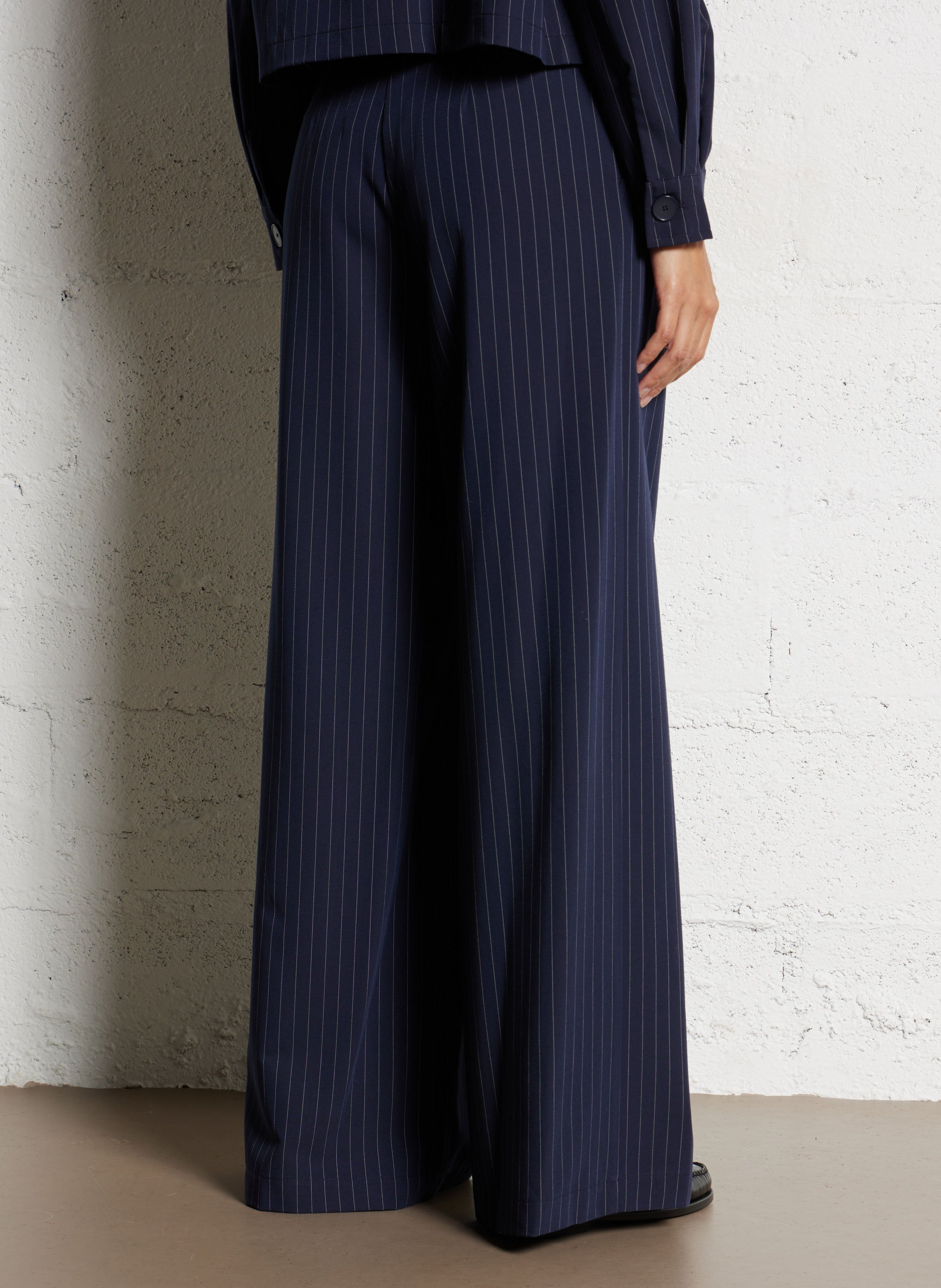 Pantalon large palazzo à pinces rayé PLEASE Bleu