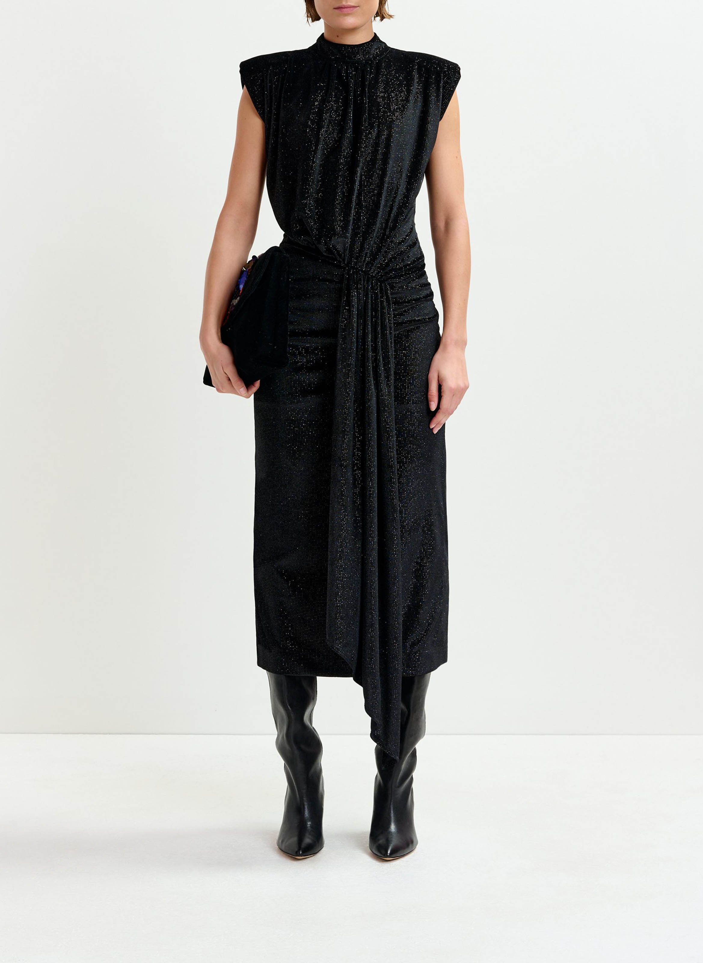 Robe midi drapée col montant ESSENTIEL ANTWERP Noir