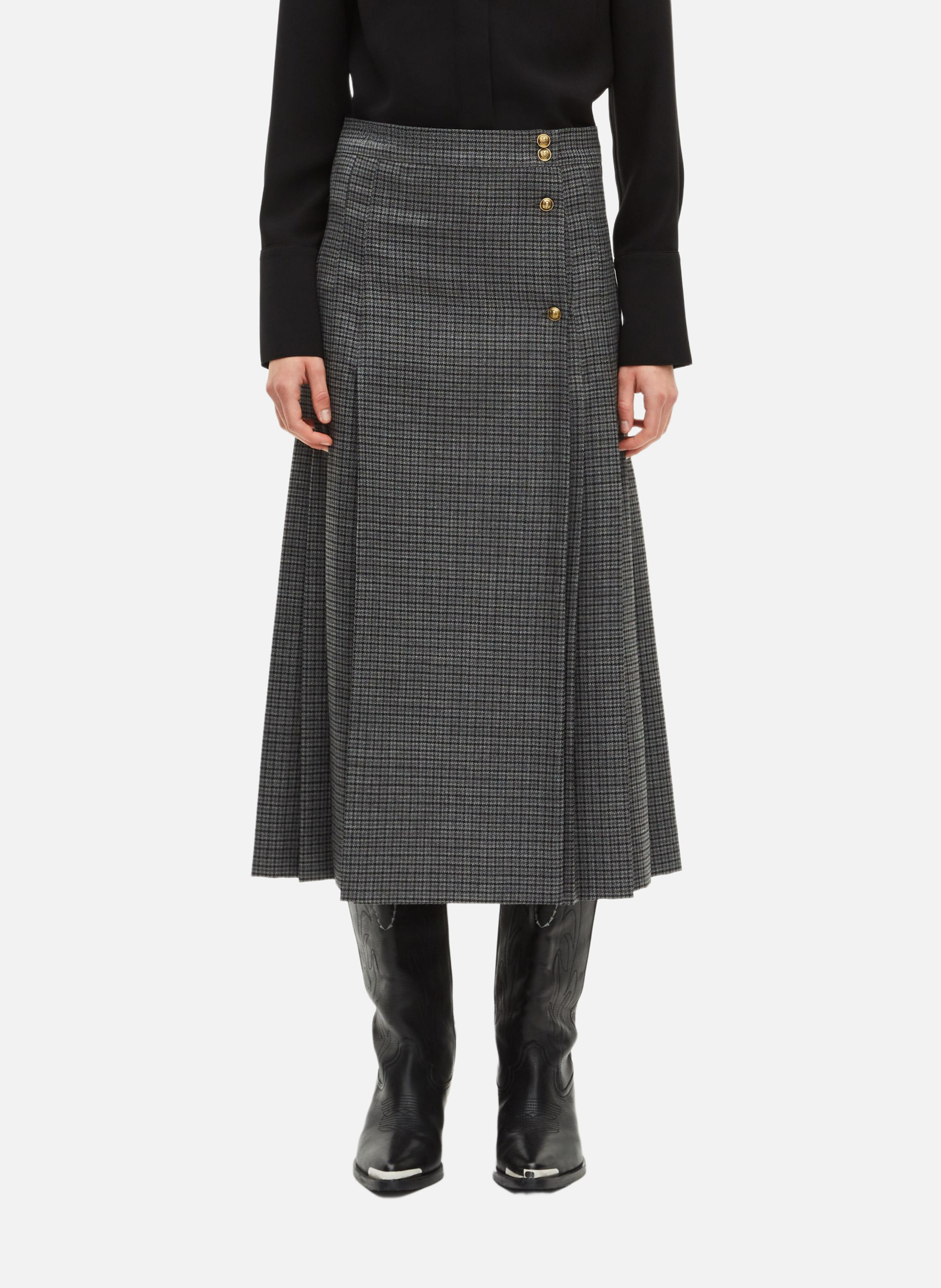 Jupe longue portefeuille en pied de puce THE KOOPLES Gris