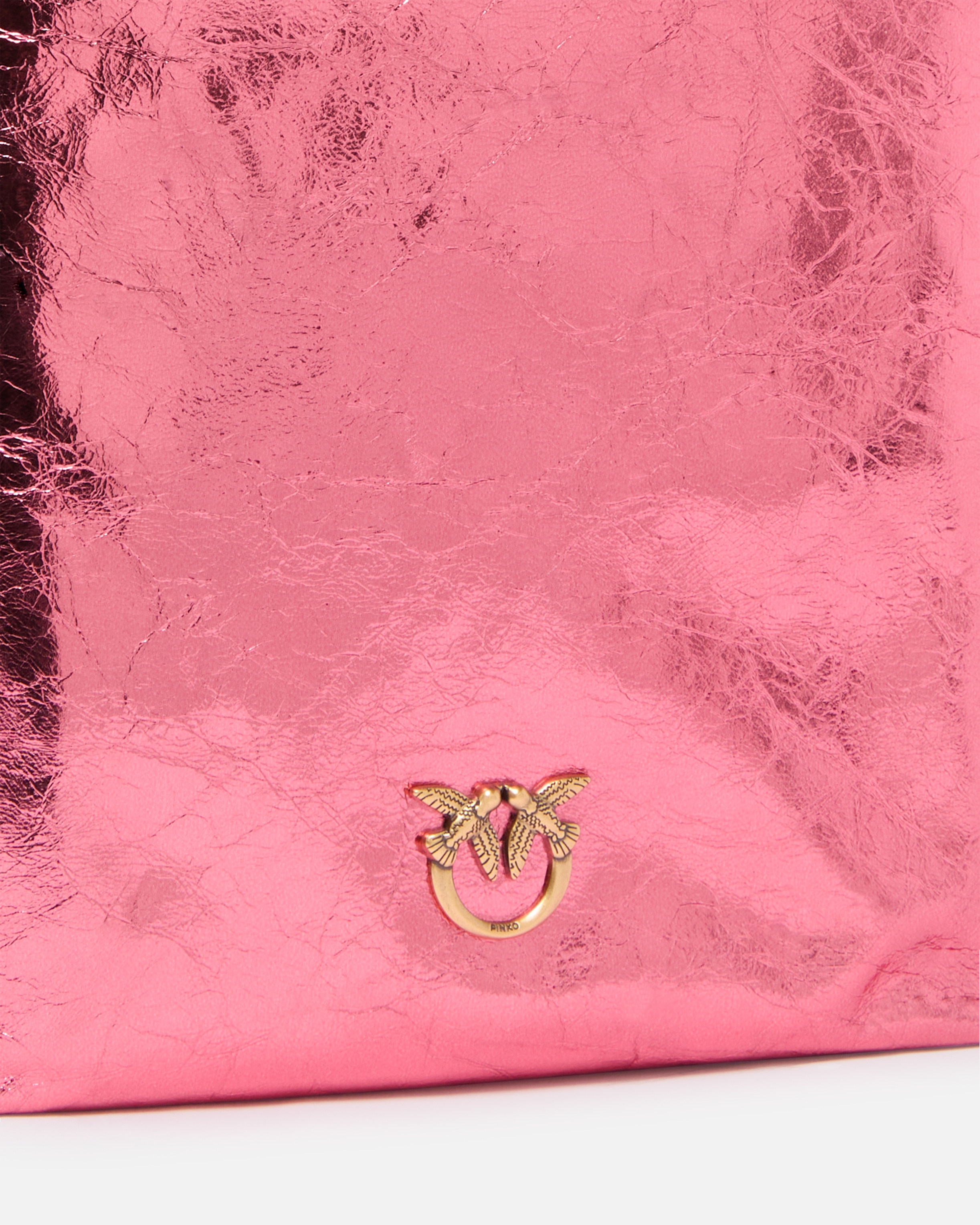 Flat bucket bag in metallic leather with shoulder strap PINKO Golden