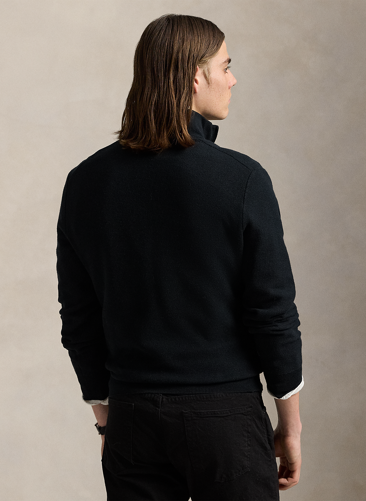 Cotton piqué high-neck zipped sweater POLO RALPH LAUREN Black