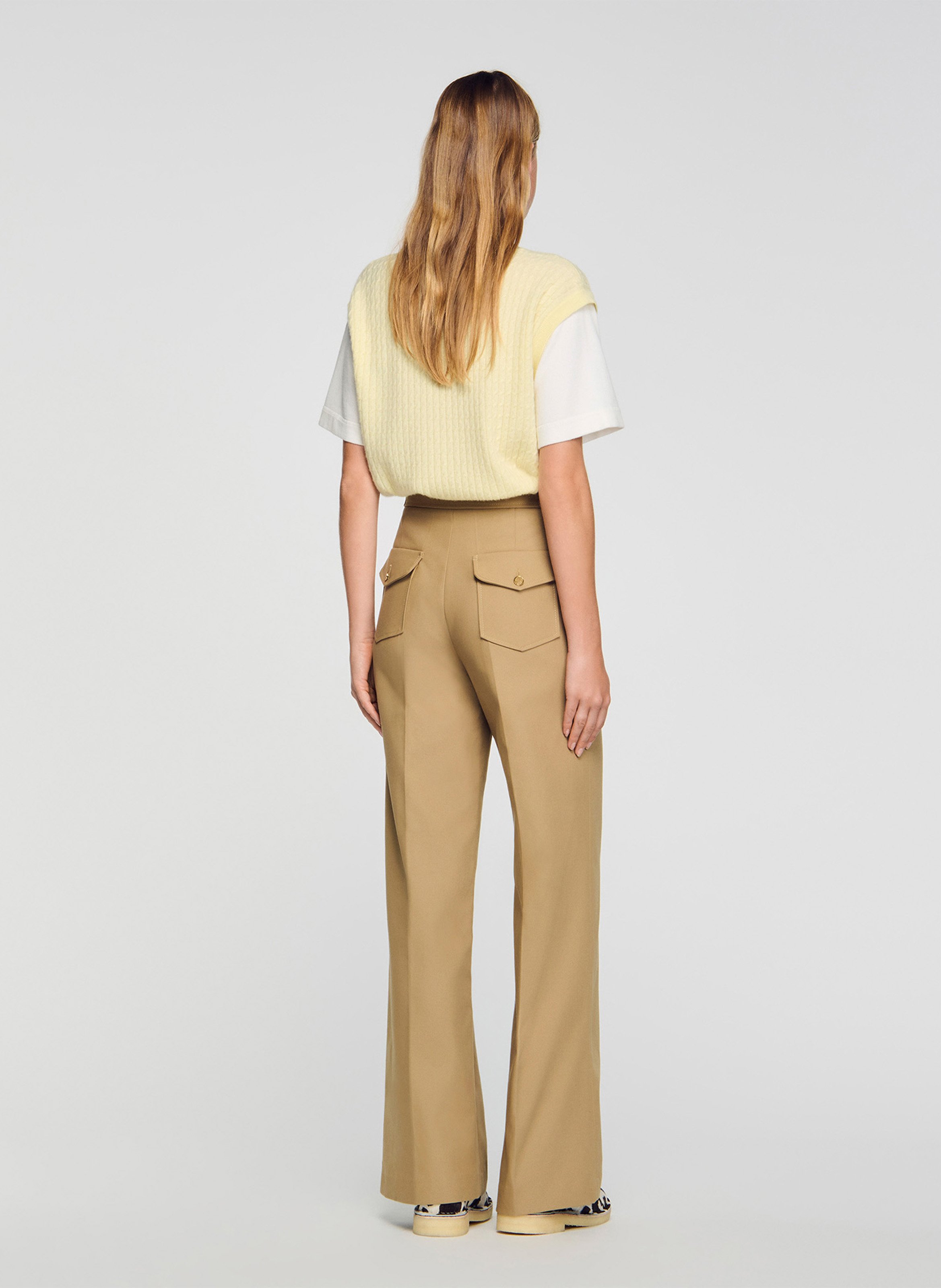Wide cotton tailored trousers SANDRO Beige